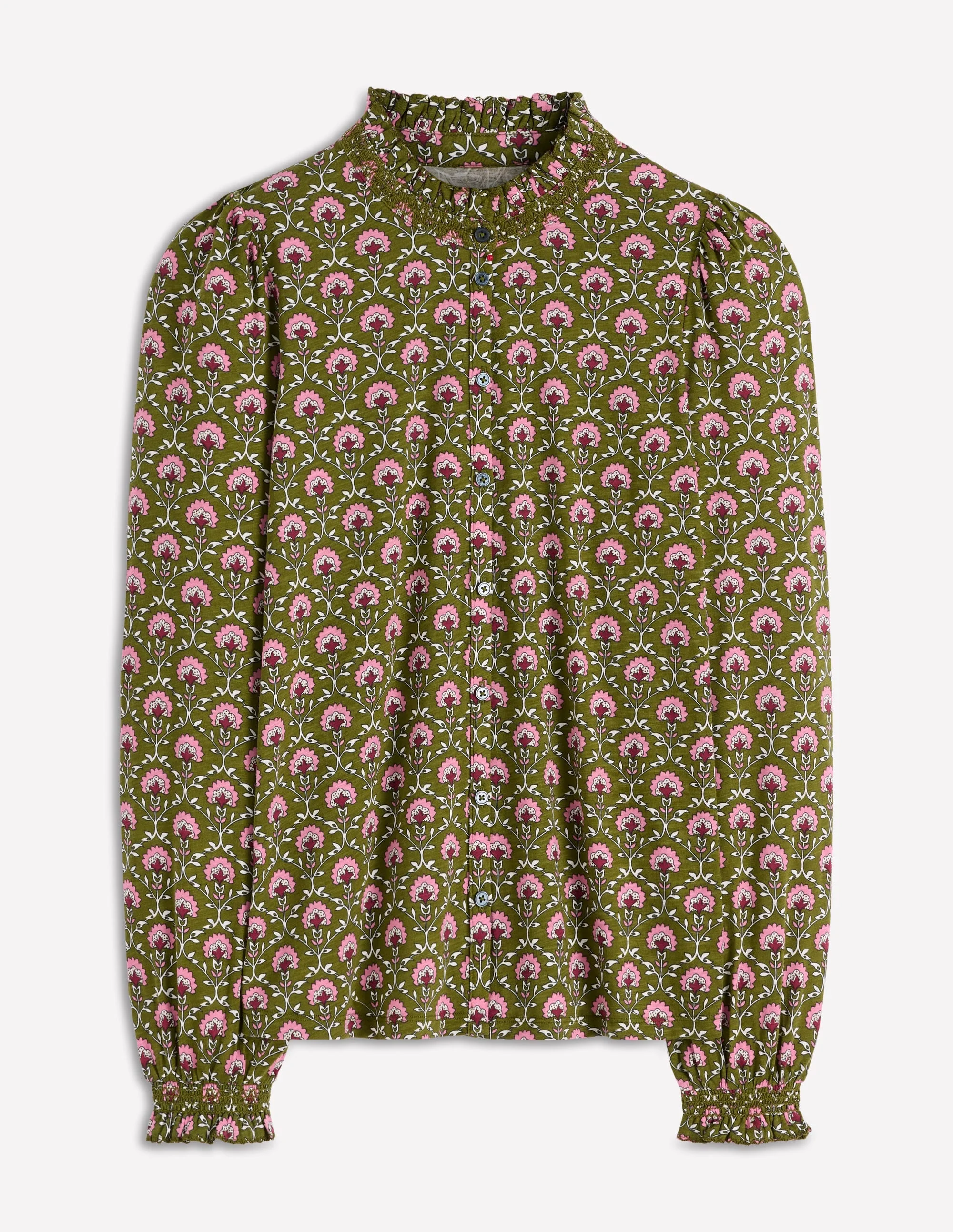 Effie Smocked Detail Shirt-Mayfly, Flower Lattice - 1