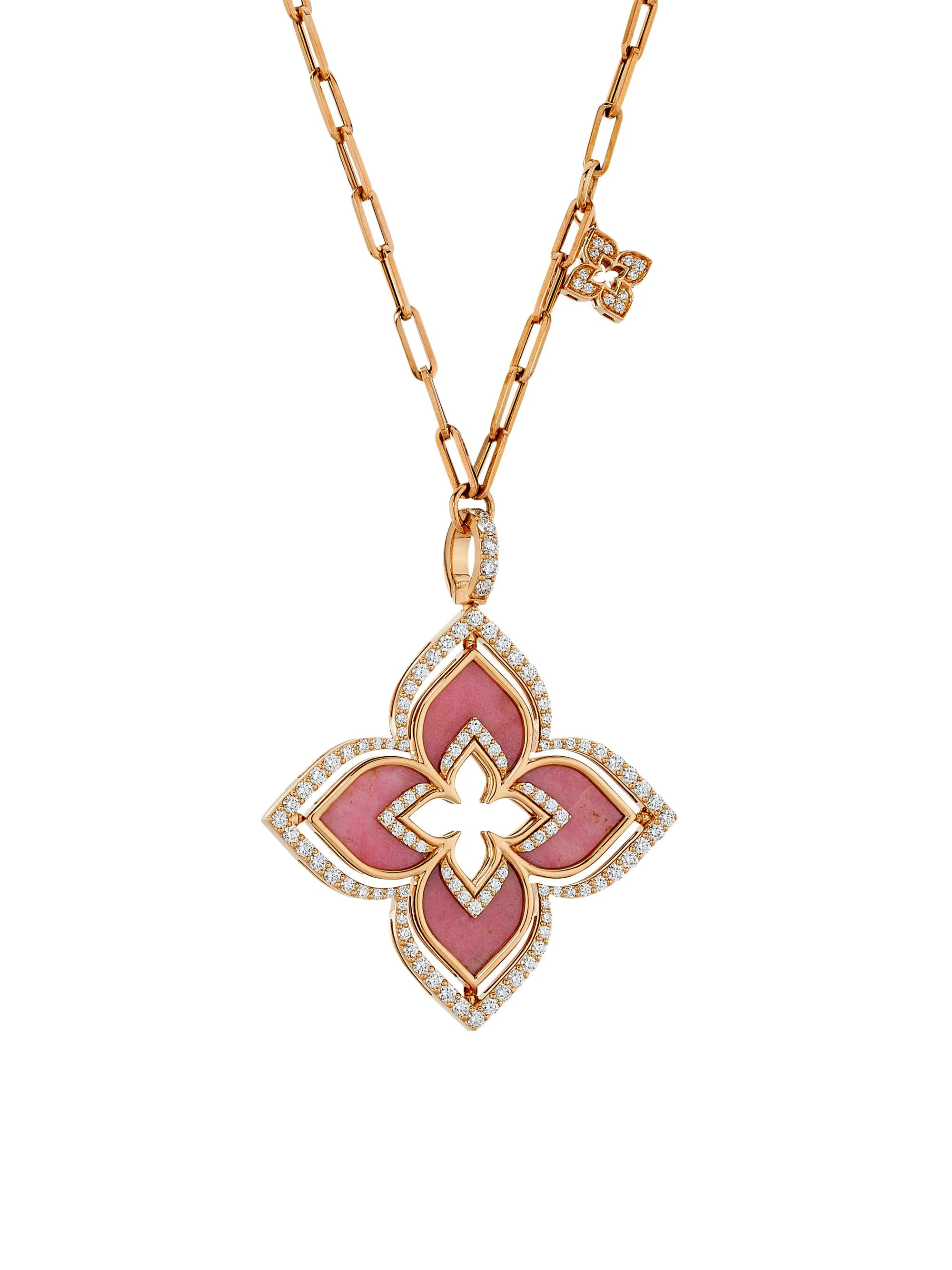 Women's Venetian Princess 18K Rose Gold, Rhodonite & 1.65 TCW Diamond Pirouette Flower Pendant Neckl - 1