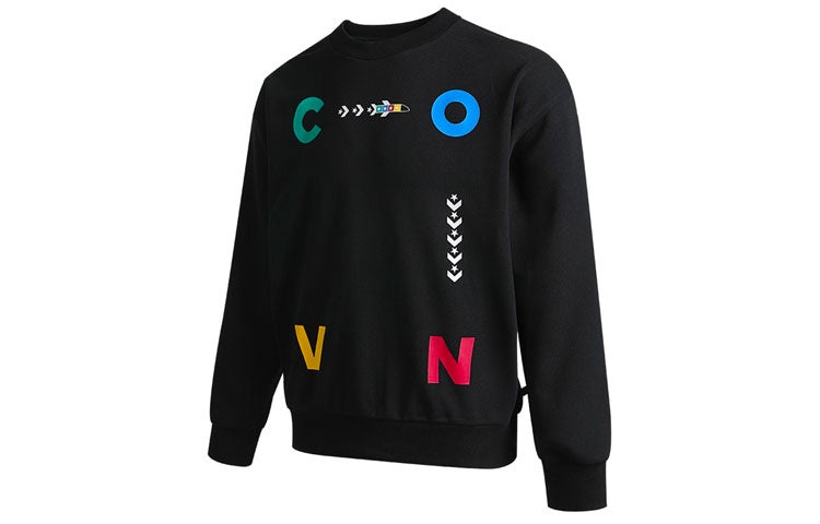 Converse Sports Contrast Letter Print Crew Neck Sweatshirt 'Black' 10022414-A01 - 3