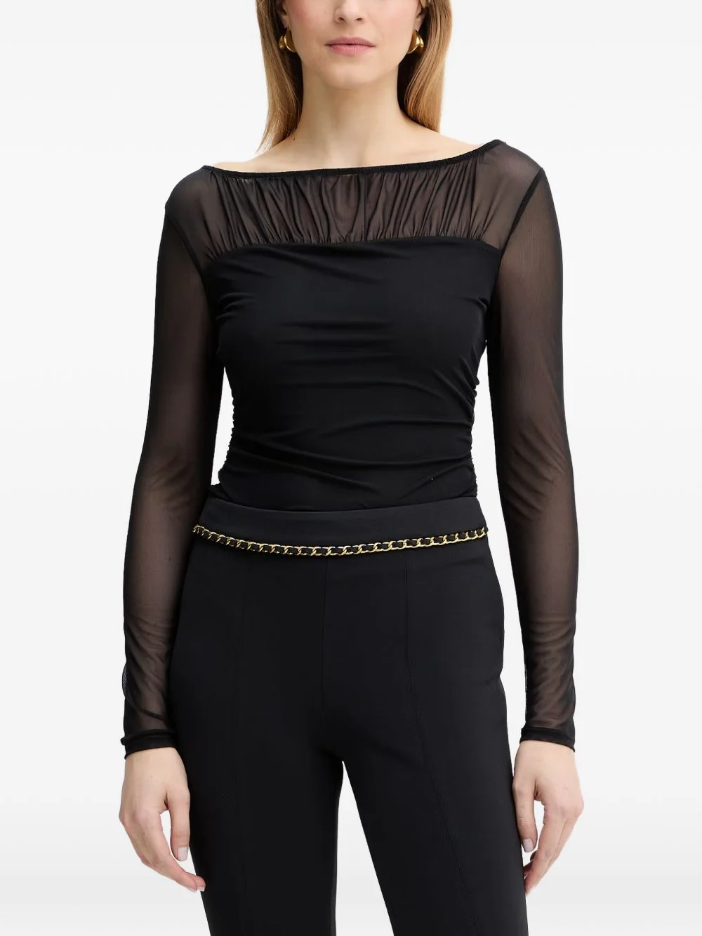 gathered-detail long-sleeve top - 1