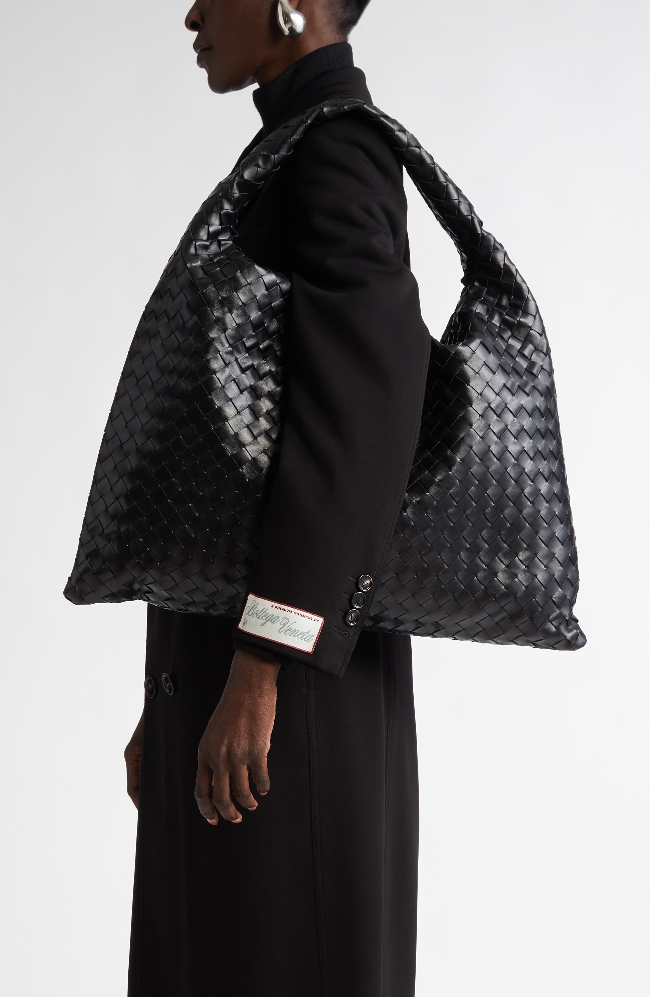 Bottega Veneta Large Hop Intrecciato Leather Hobo Bag in 1019 Black-M Brass at Nordstrom - 3