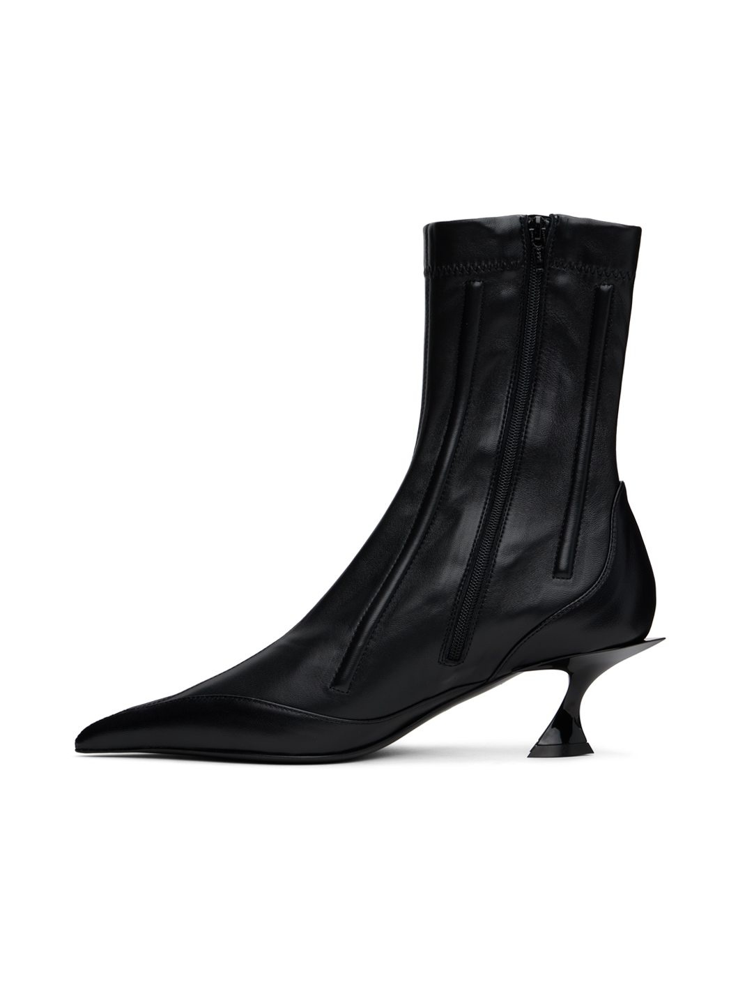 Black Boned Leather Fang 55 Ankle Boots - 3
