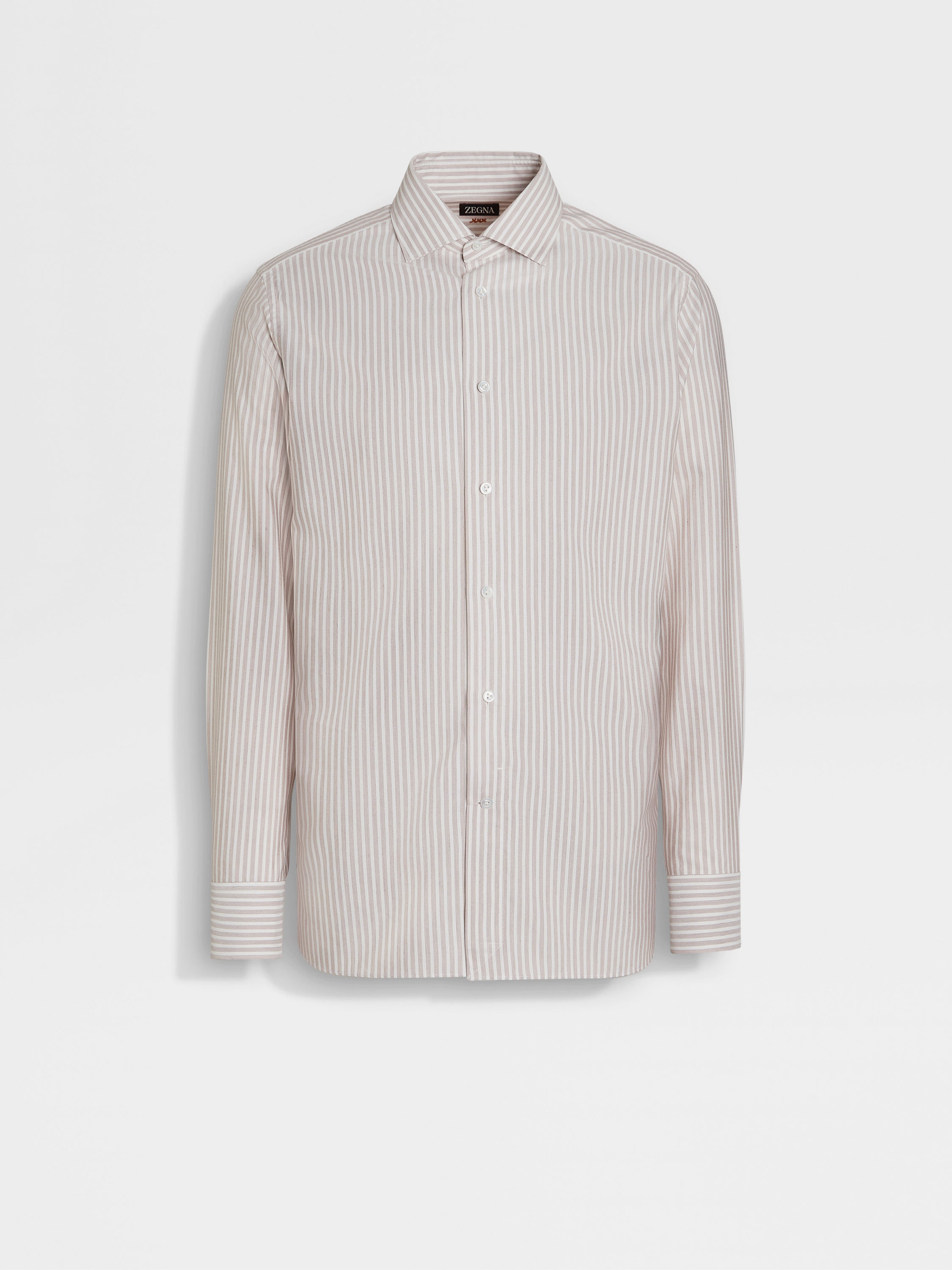 WHITE AND DARK PURPLE MACRO-STRIPED SILK COTTON AND CASHMERE SHIRT - 1
