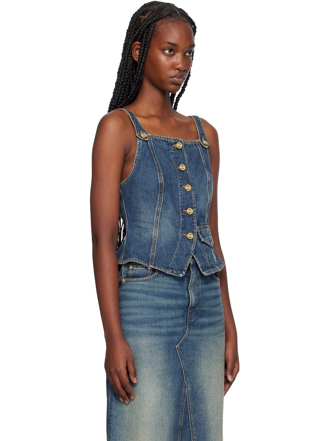 Blue Heavy Washed Denim Tank Top - 2
