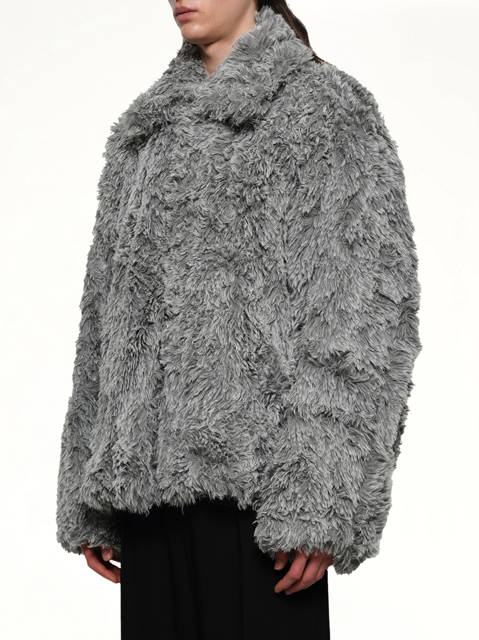 Sinister Mouth Faux Fur Jacket in Grey - 3