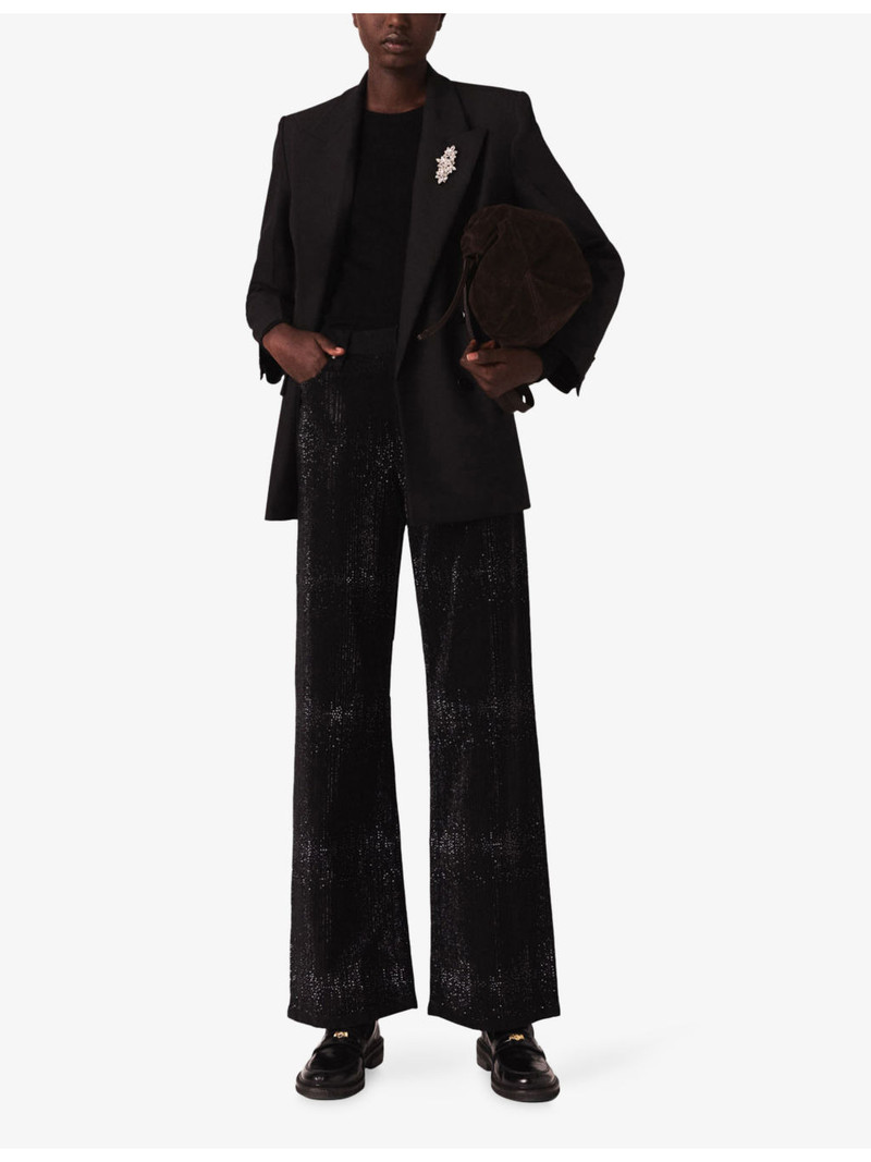 maje Rhinestone Wide-Leg Mid-Rise Stretch-Denim Jeans outlook