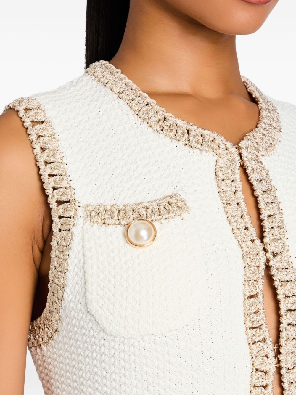 pearl-detailing tweed vest - 5