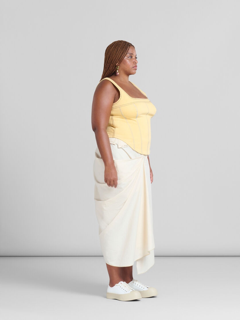 LIGHT BEIGE ORGANIC TOILE SKIRT WITH JACKET LAPELS - 5