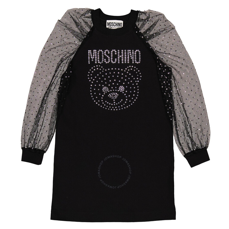 Moschino Ladies Black Crystal Teddy Mesh Dress - 1