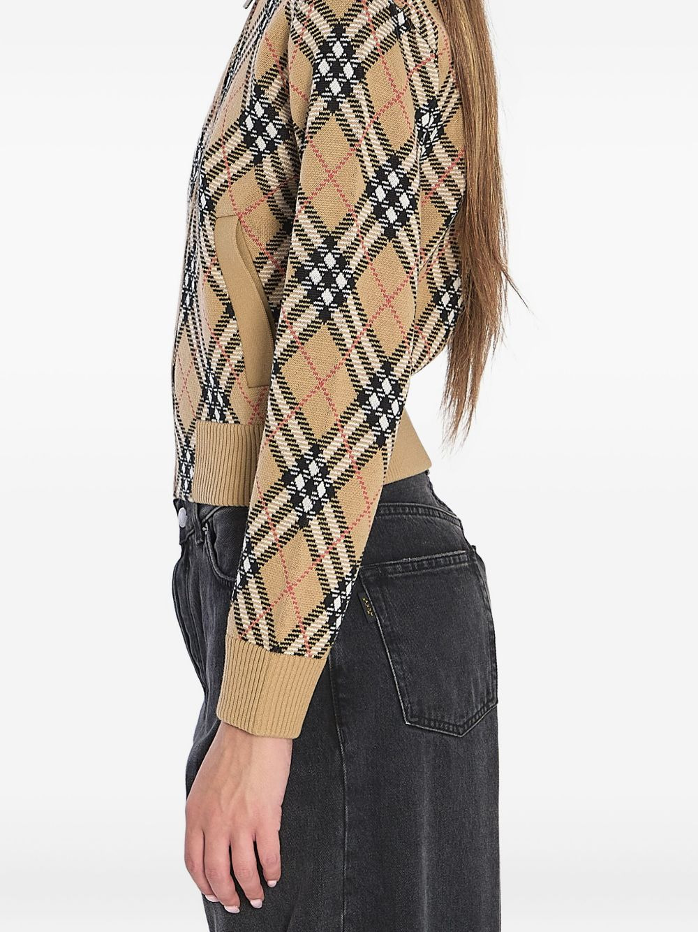checked zip-up cardigan - 3