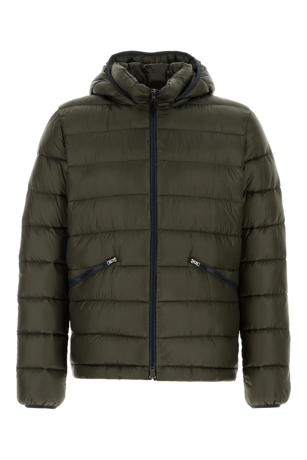 Olive green nylon down jacket - 1