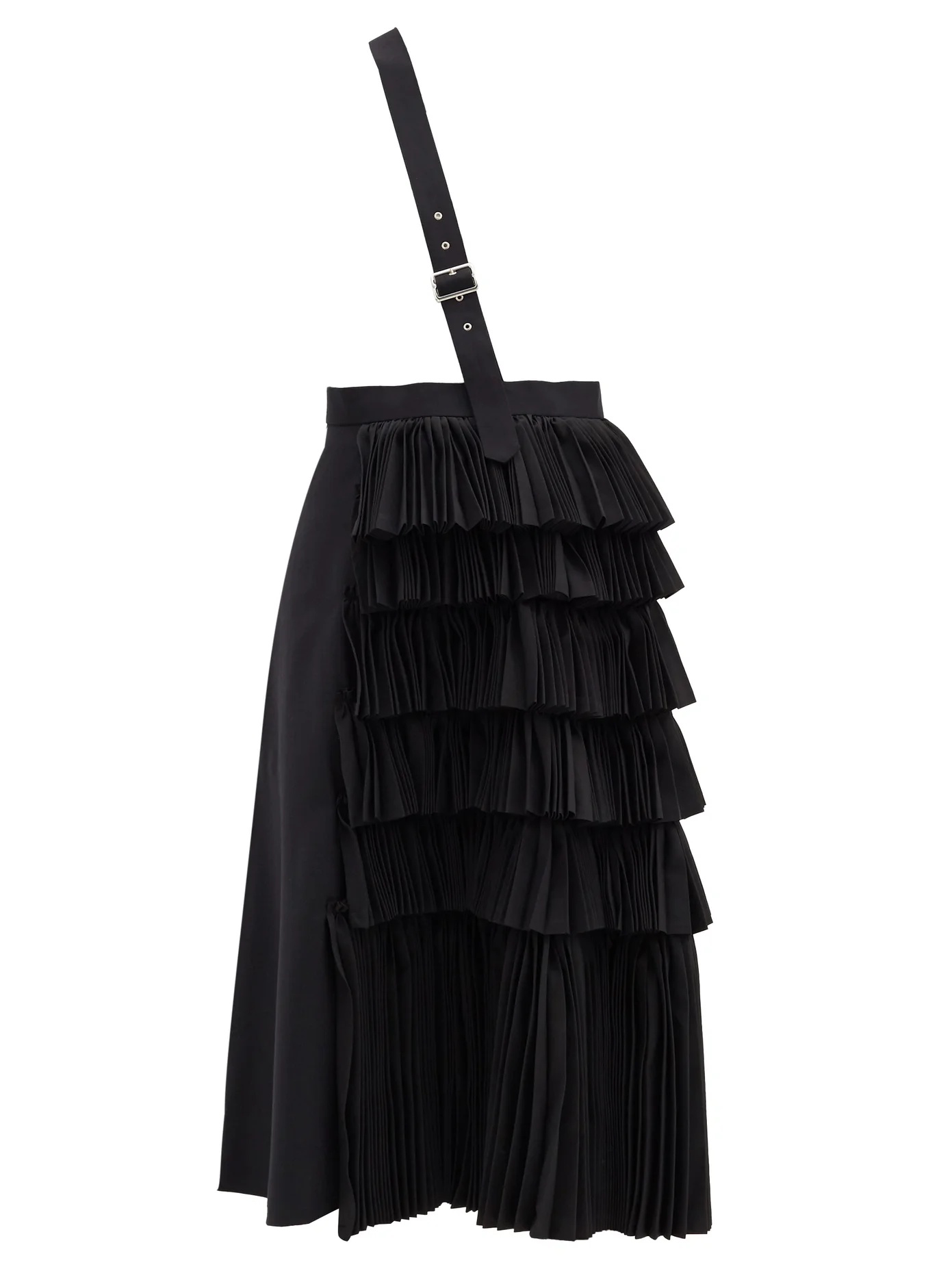 Asymmetric-strap pleated wool skirt - 1