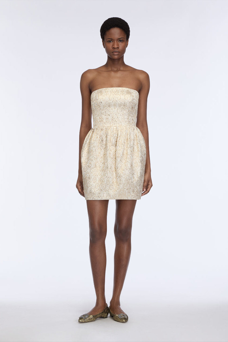 EMILIA WICKSTEAD Lowe Mini Dress in Gold Metallic Jacquard outlook