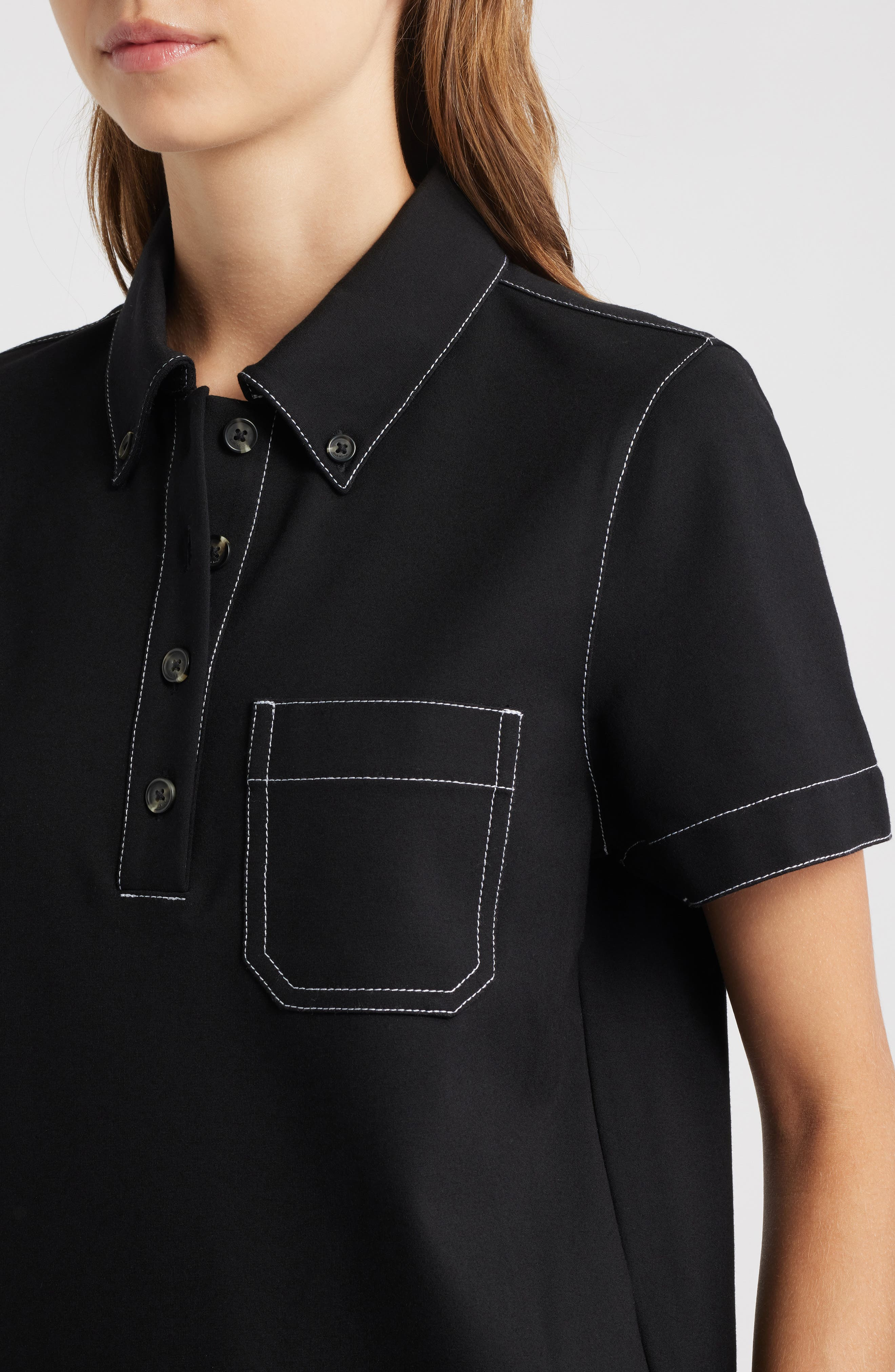 rag & bone Irina Contrast Stitch Button-Down Polo in Black at Nordstrom - 4