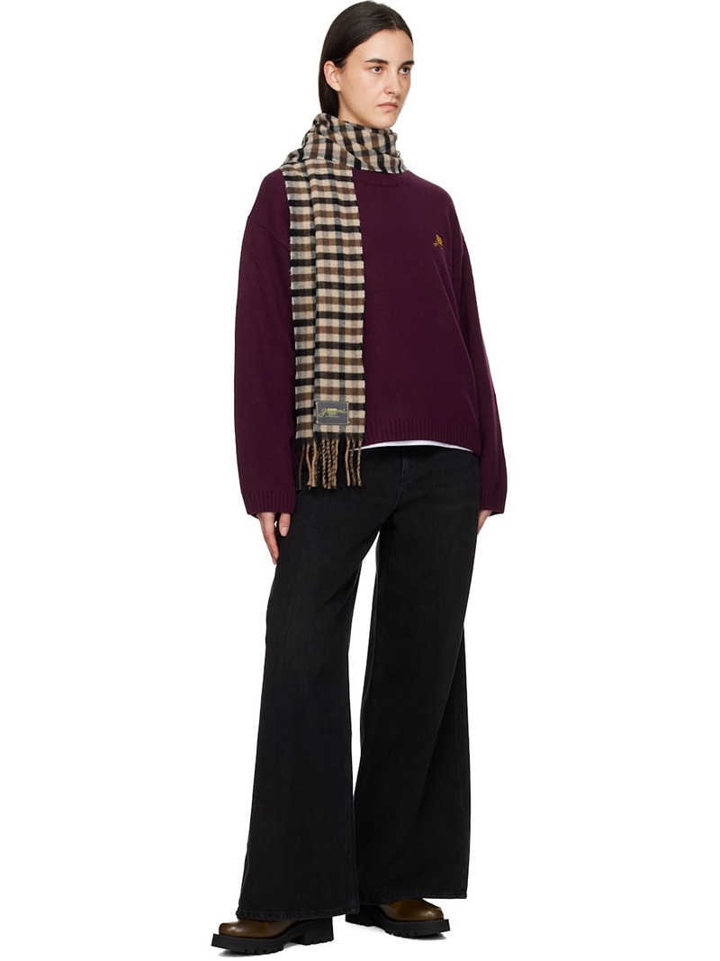 GANNI Brown Graphic Wool Scarf outlook