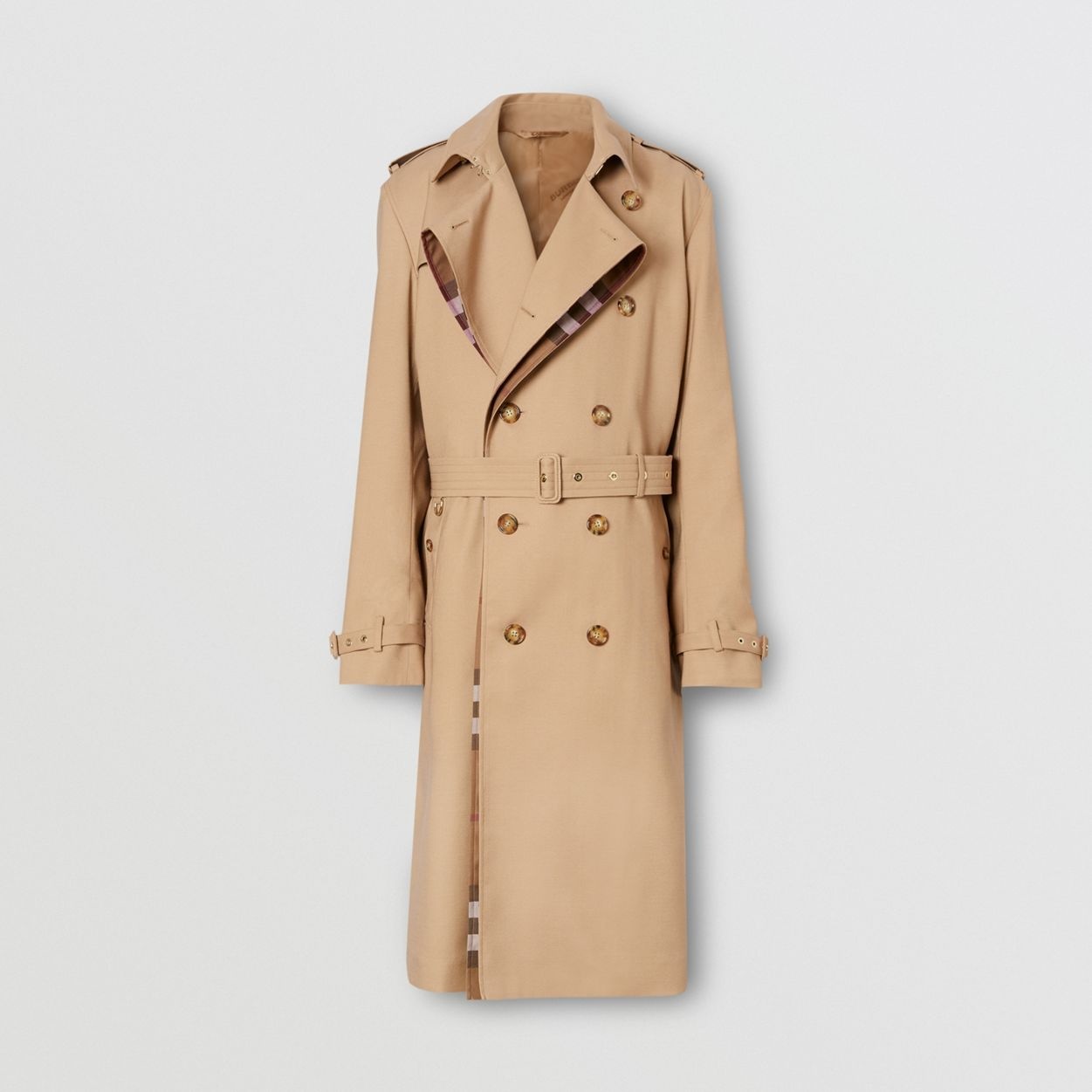 Wool Silk and House Check Loop-back Trench Coat - 1