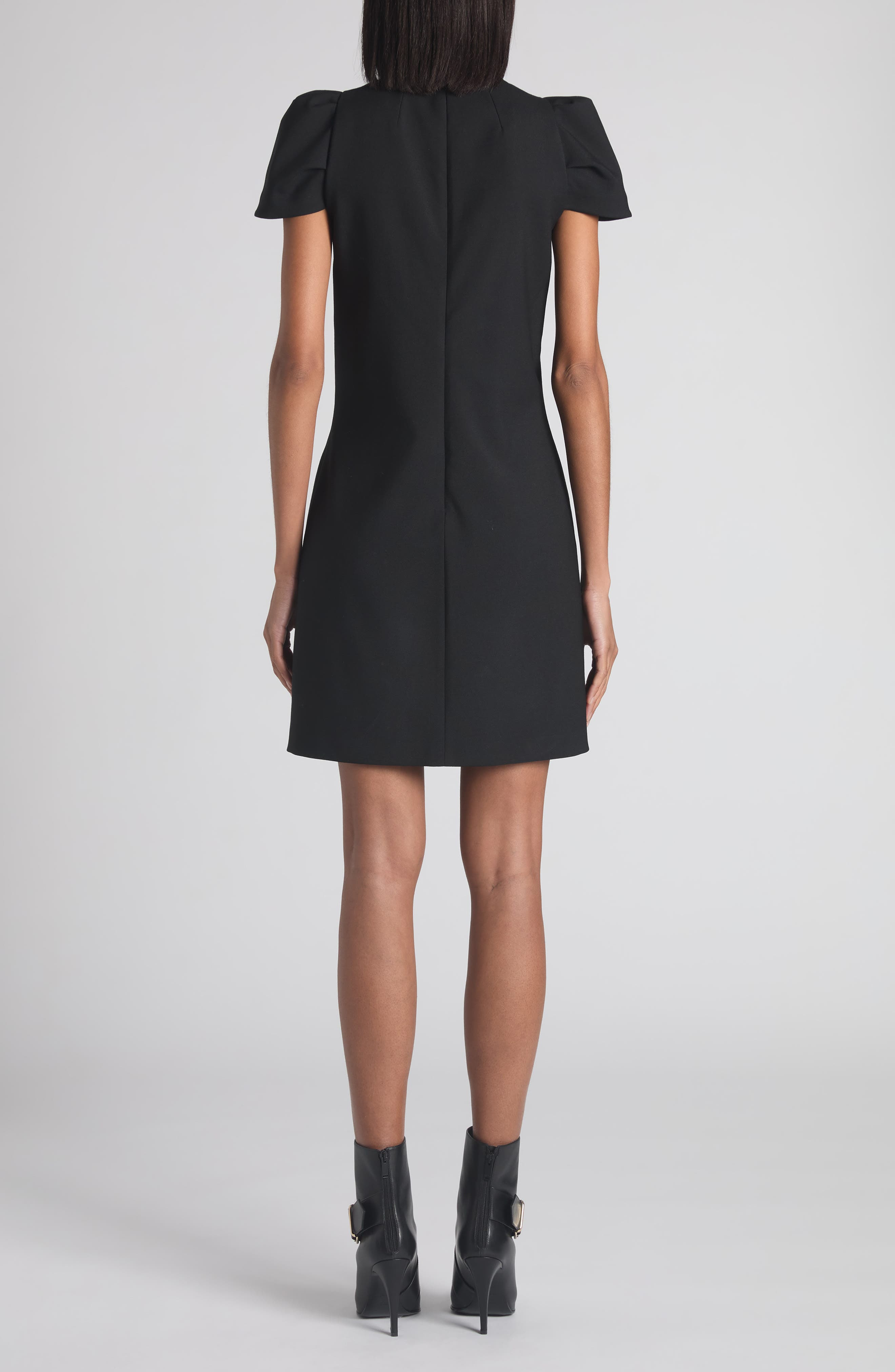 McQueen Puff Cap Sleeve Stretch Wool Minidress in Black at Nordstrom - 2