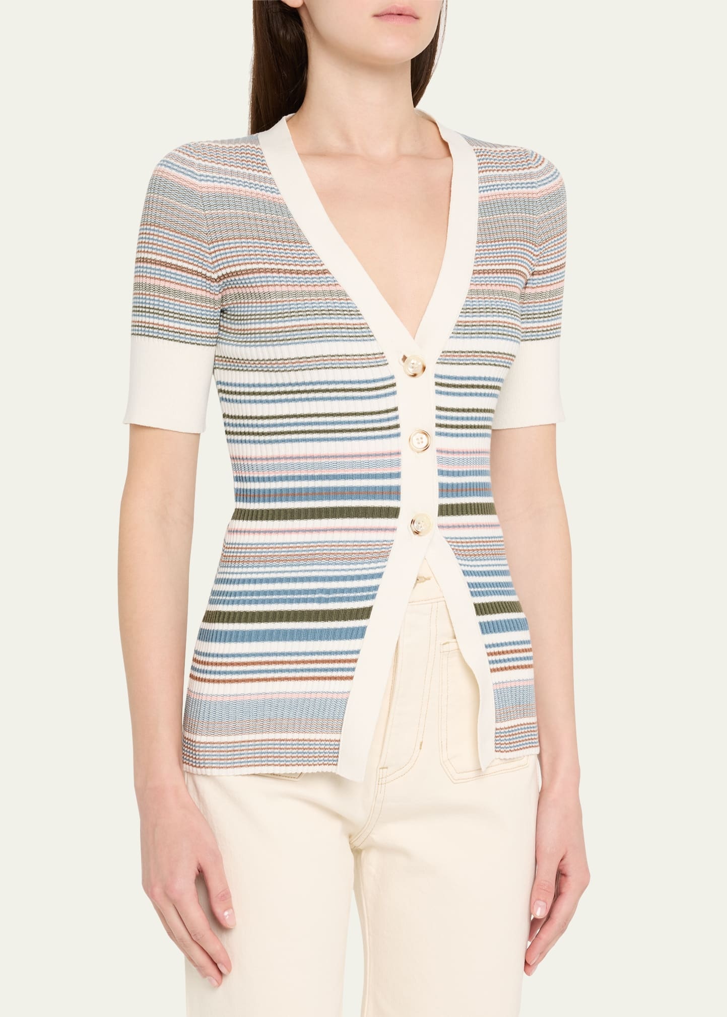 Fawne Stripe Short-Sleeve Cardigan - 4