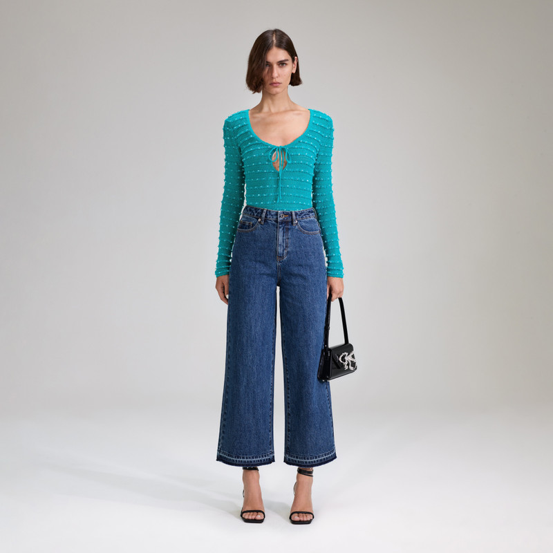 Green Beaded Knit Top 1