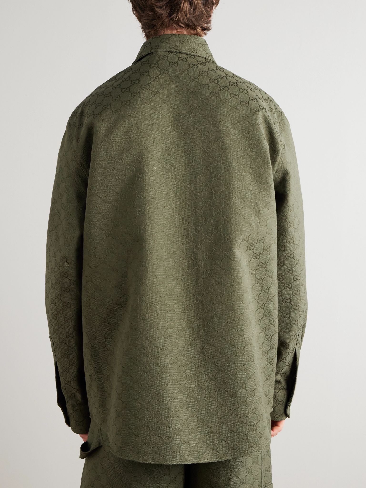 Monogrammed Cotton-Blend Jacquard Shirt Forest green - 4
