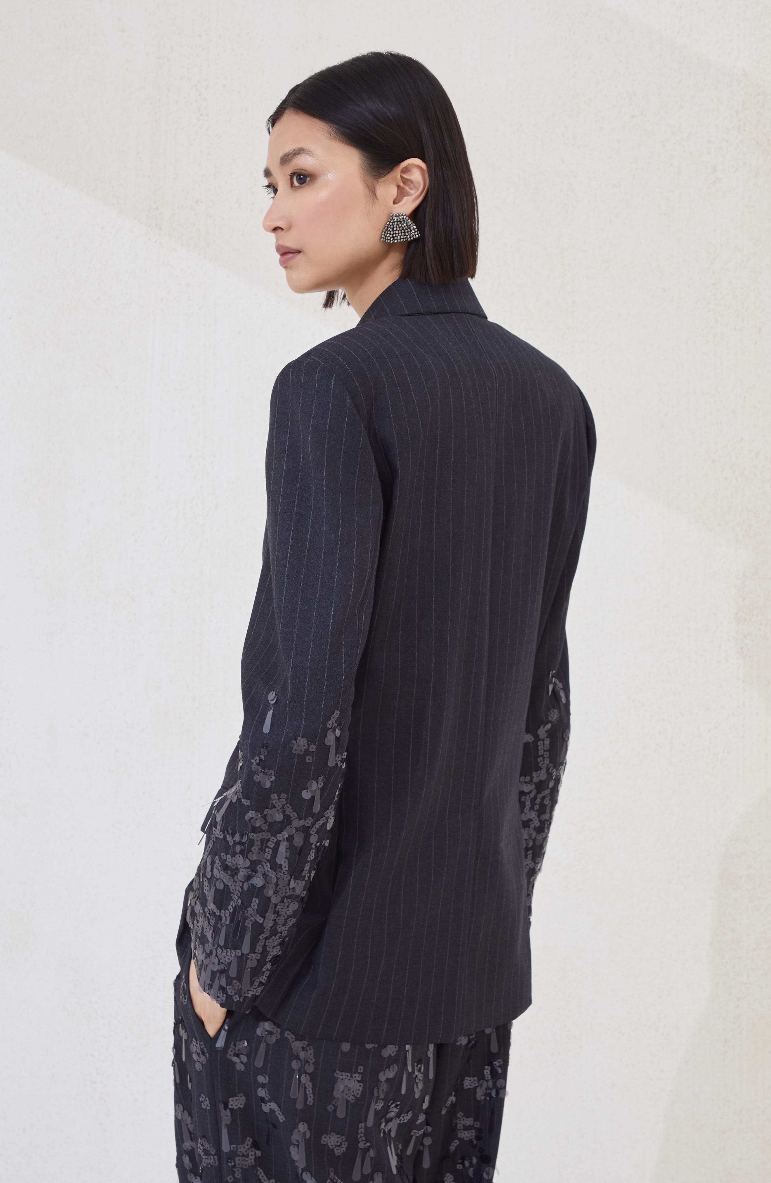 Brunello Cucinelli Blazer with swing drops embroidery in Lignite Grey at Nordstrom - 3