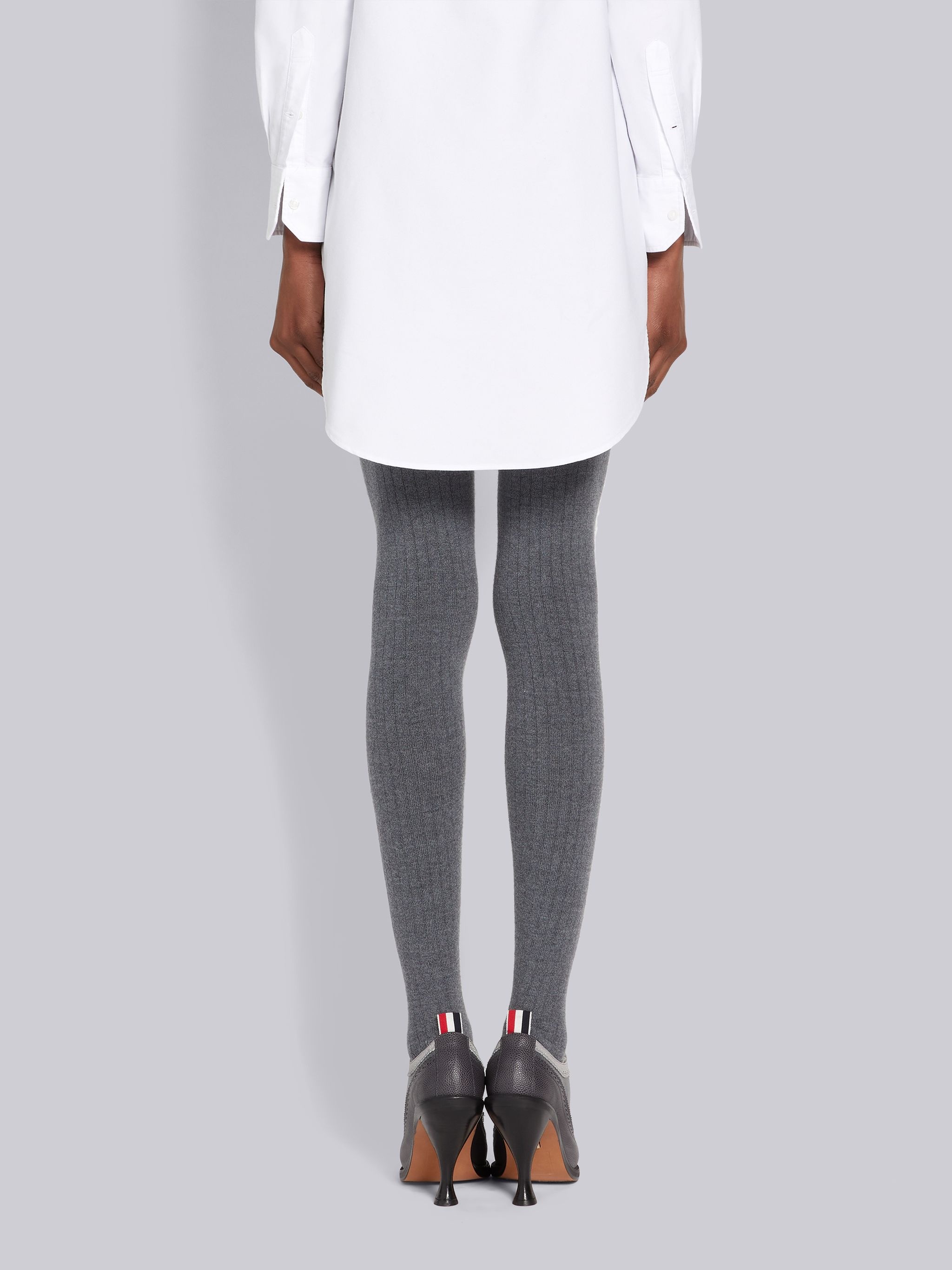 Medium Grey Fine Merino Wool Opaque Rib Tights - 3
