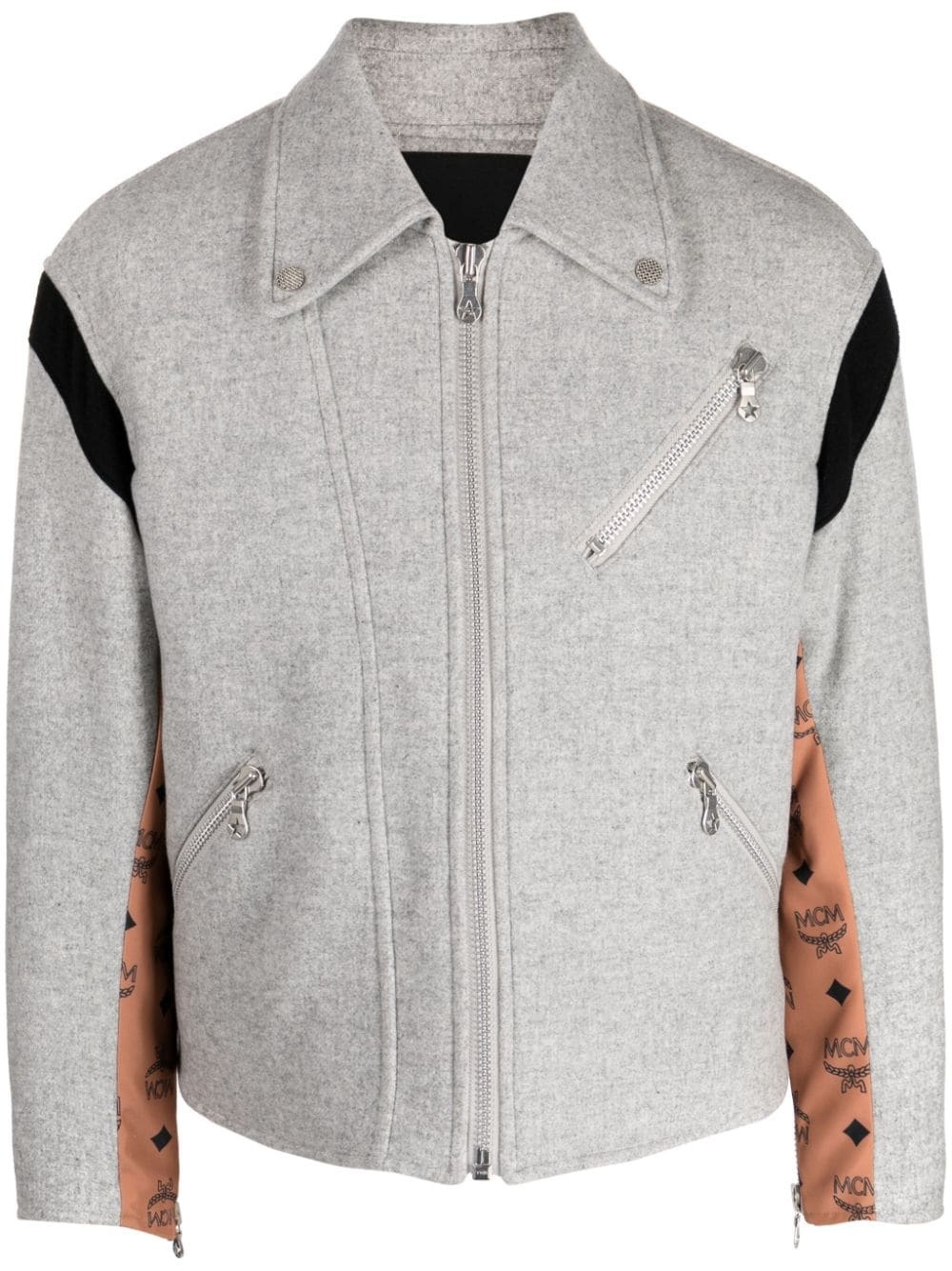 monogram-print wool biker jacket - 1