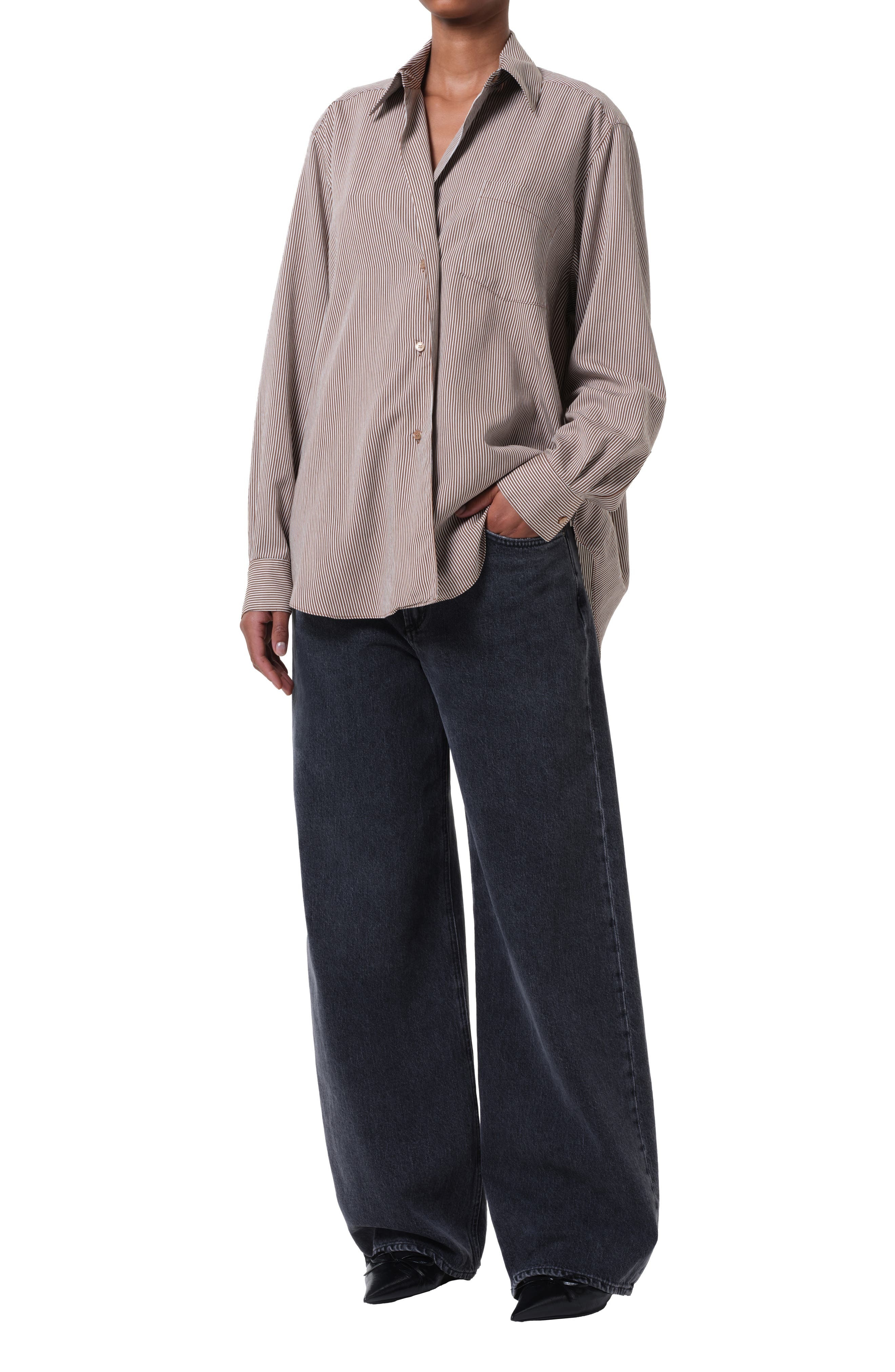 AGOLDE Aris Stripe Asymmetric Button-Up Shirt in Jakarta Stripe at Nordstrom - 6
