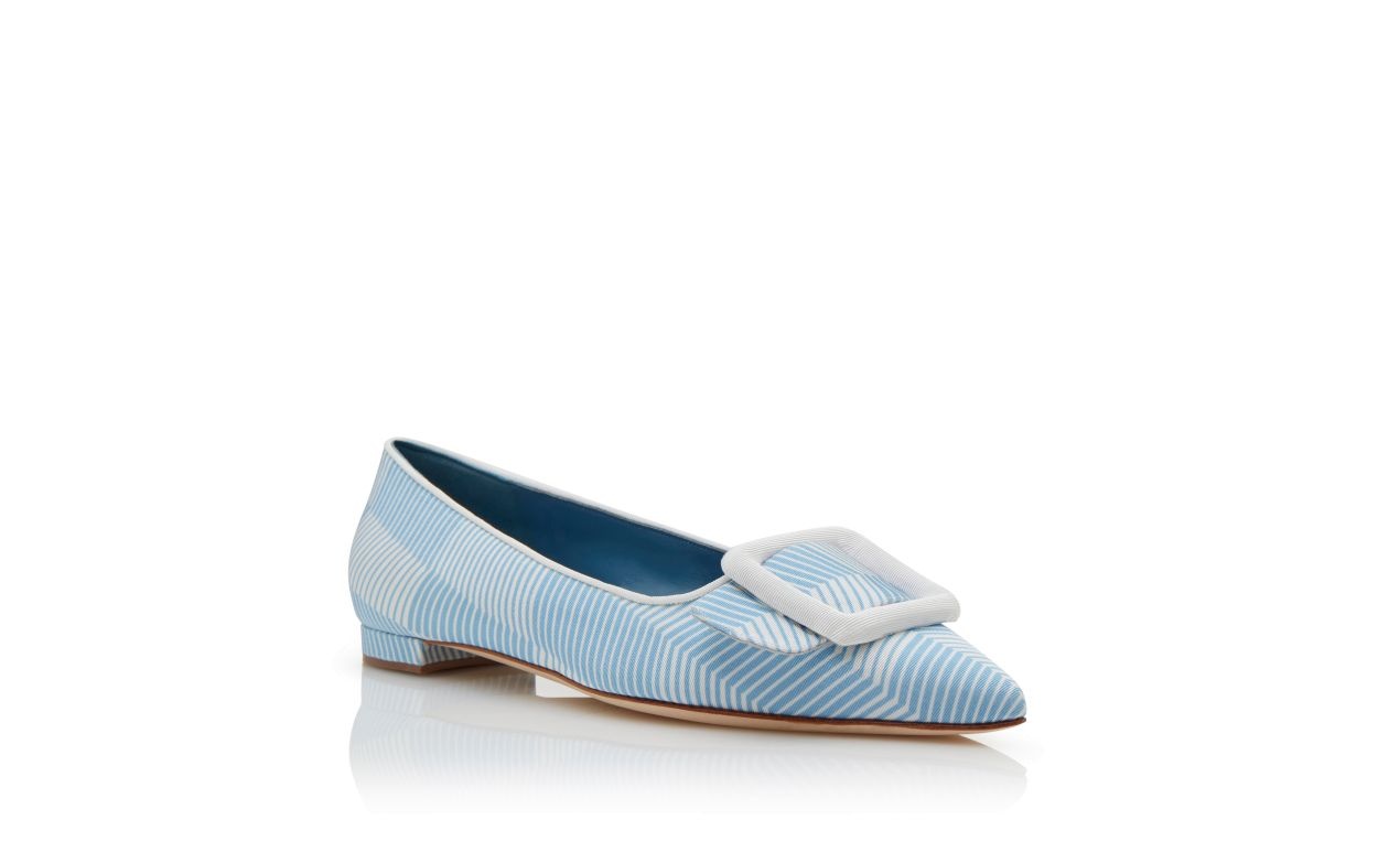 Blue and White Grosgrain Flat Pumps - 3