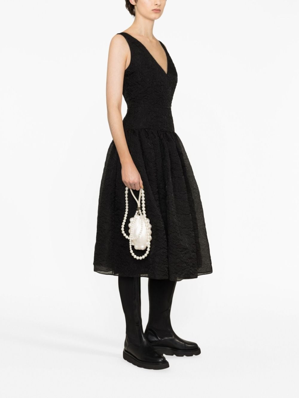 crinkled-effect silk flared dress - 2