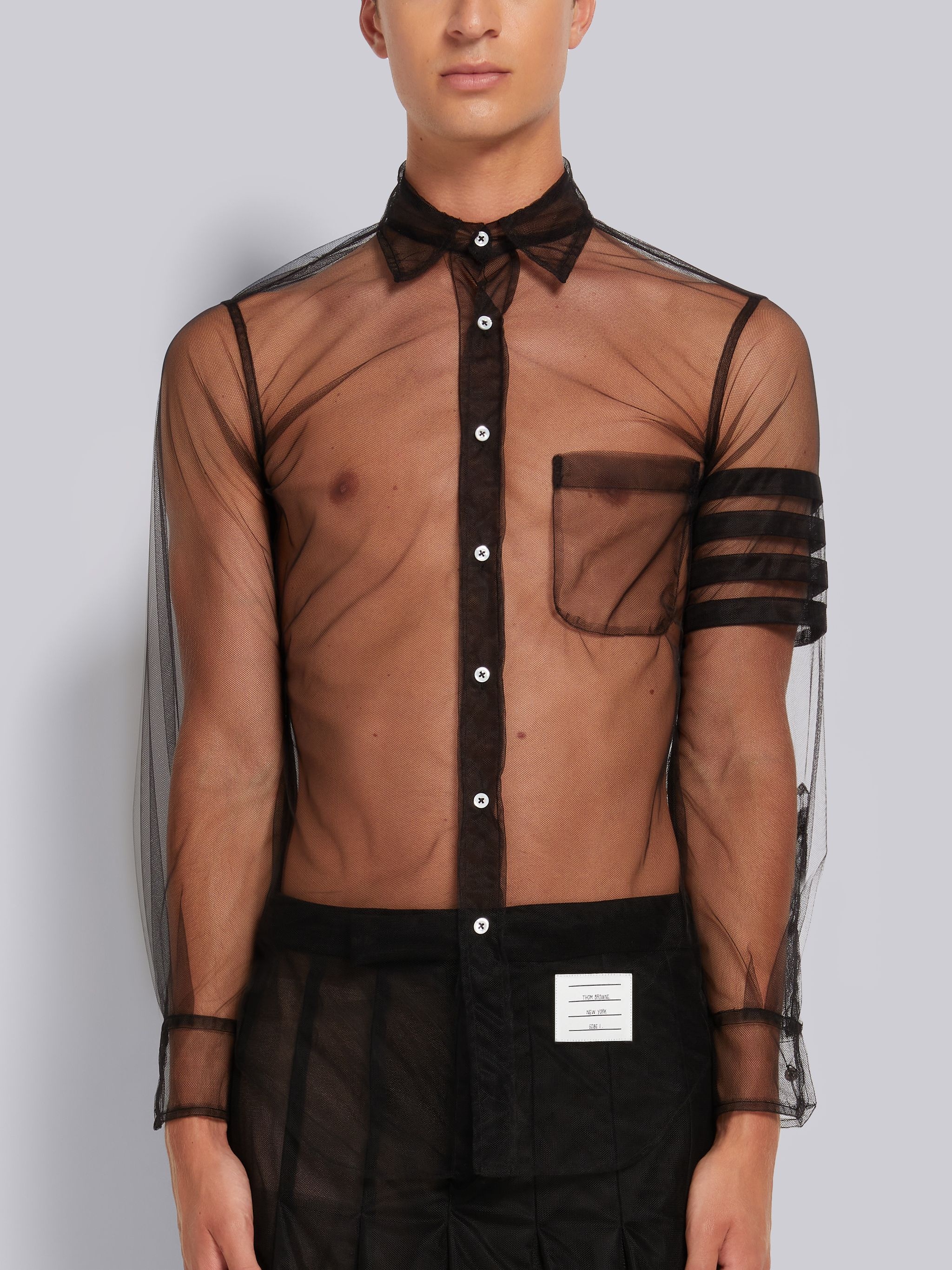 Black Soft Tulle 4-Bar Classic Fit Shirt - 3