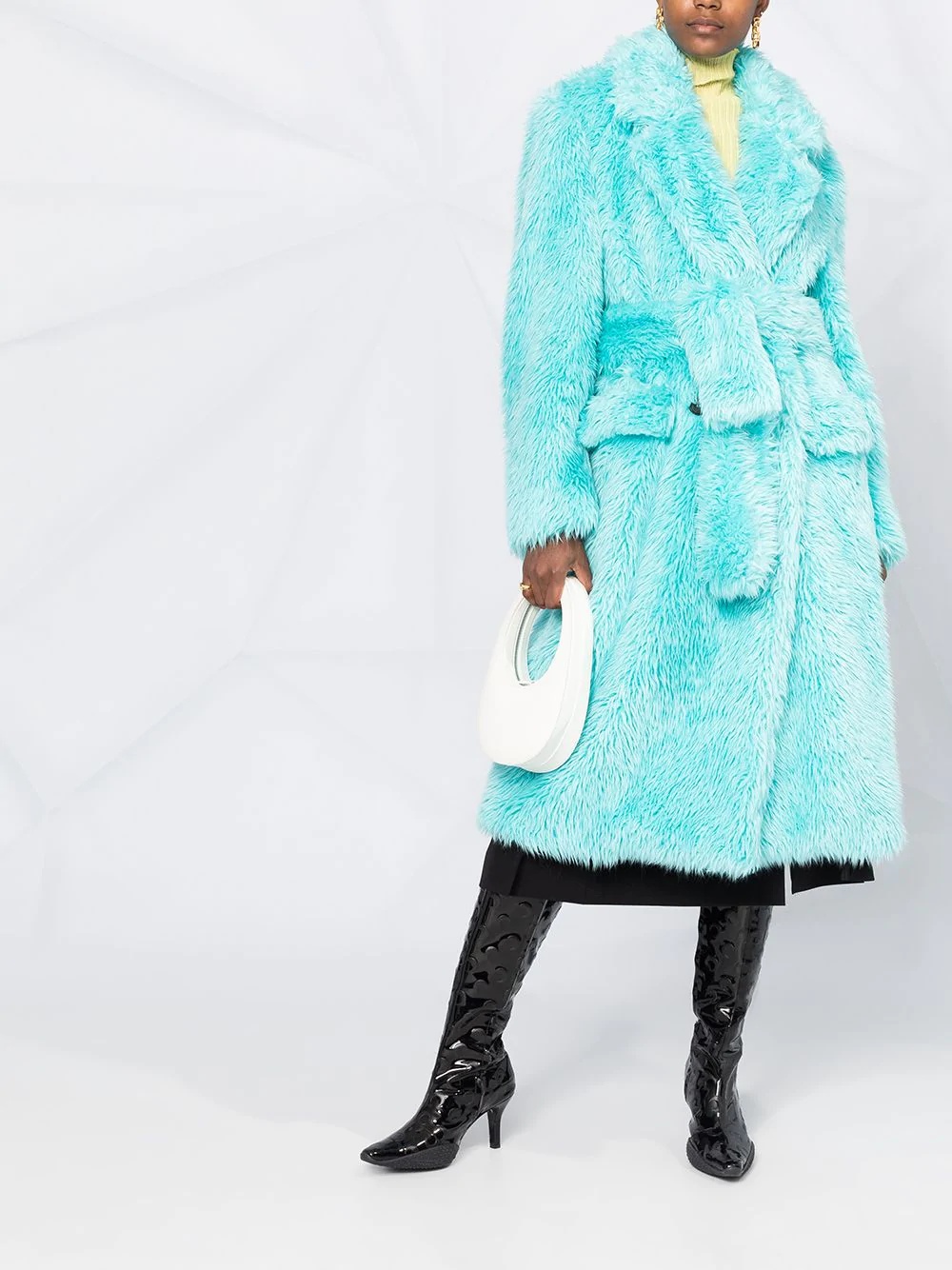 belted faux-fur coat - 2