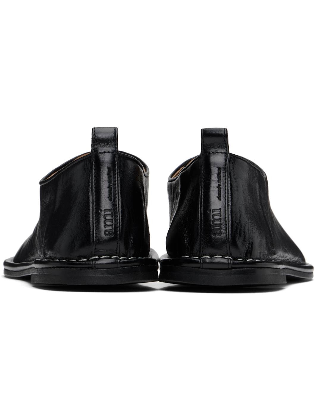Black Leather One Cut Oxfords - 2