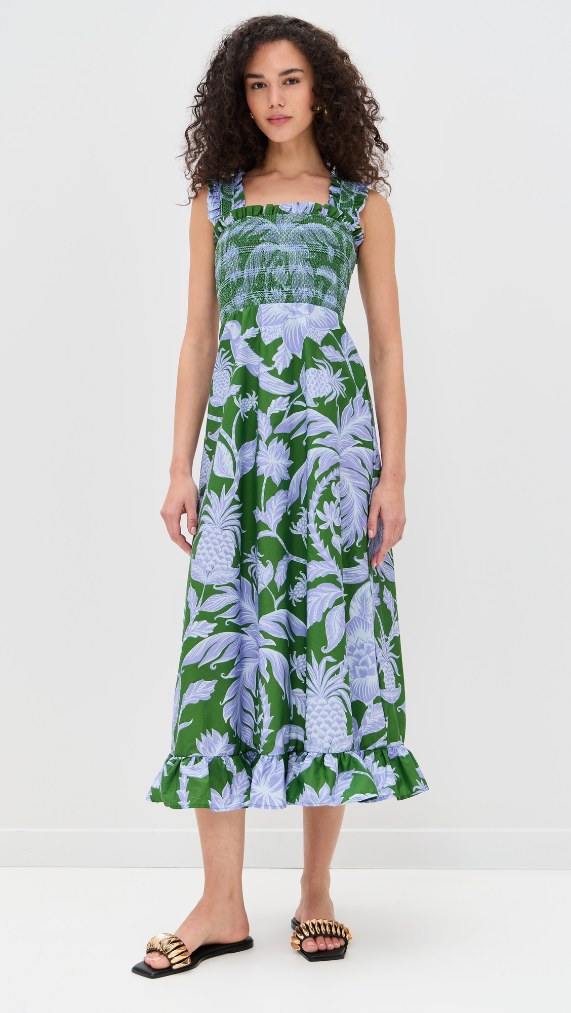 Tropical Swing Green Sleeveless Midi Dress - 6