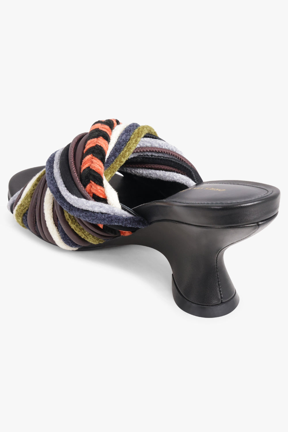 TWIST VELVET CORD 75MM OPEN TOE WEDGE MULE | BLACK/MULTI - 3