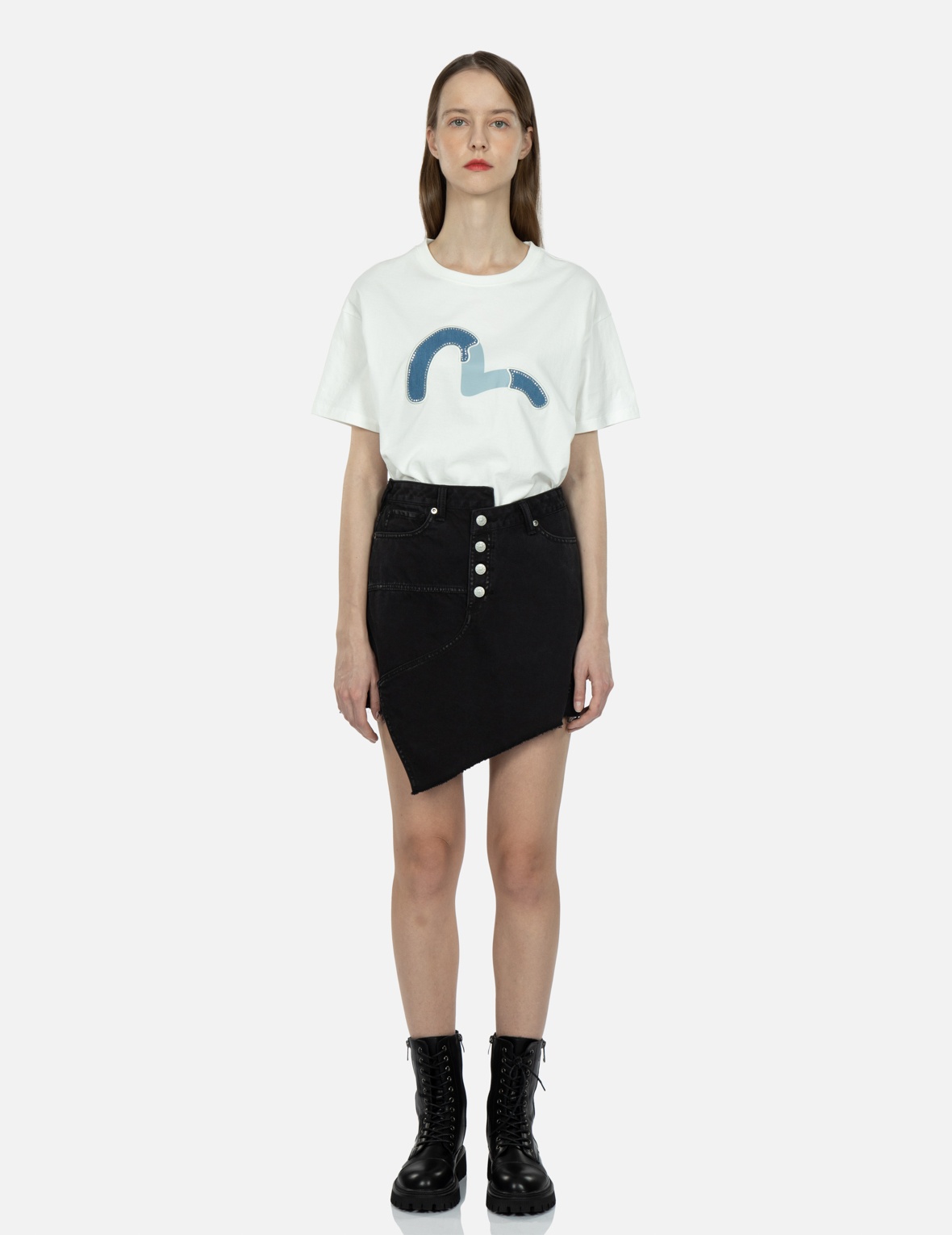 SEAGULL EMBROIDERY RECONSTRUCTED DENIM SKIRT - 5
