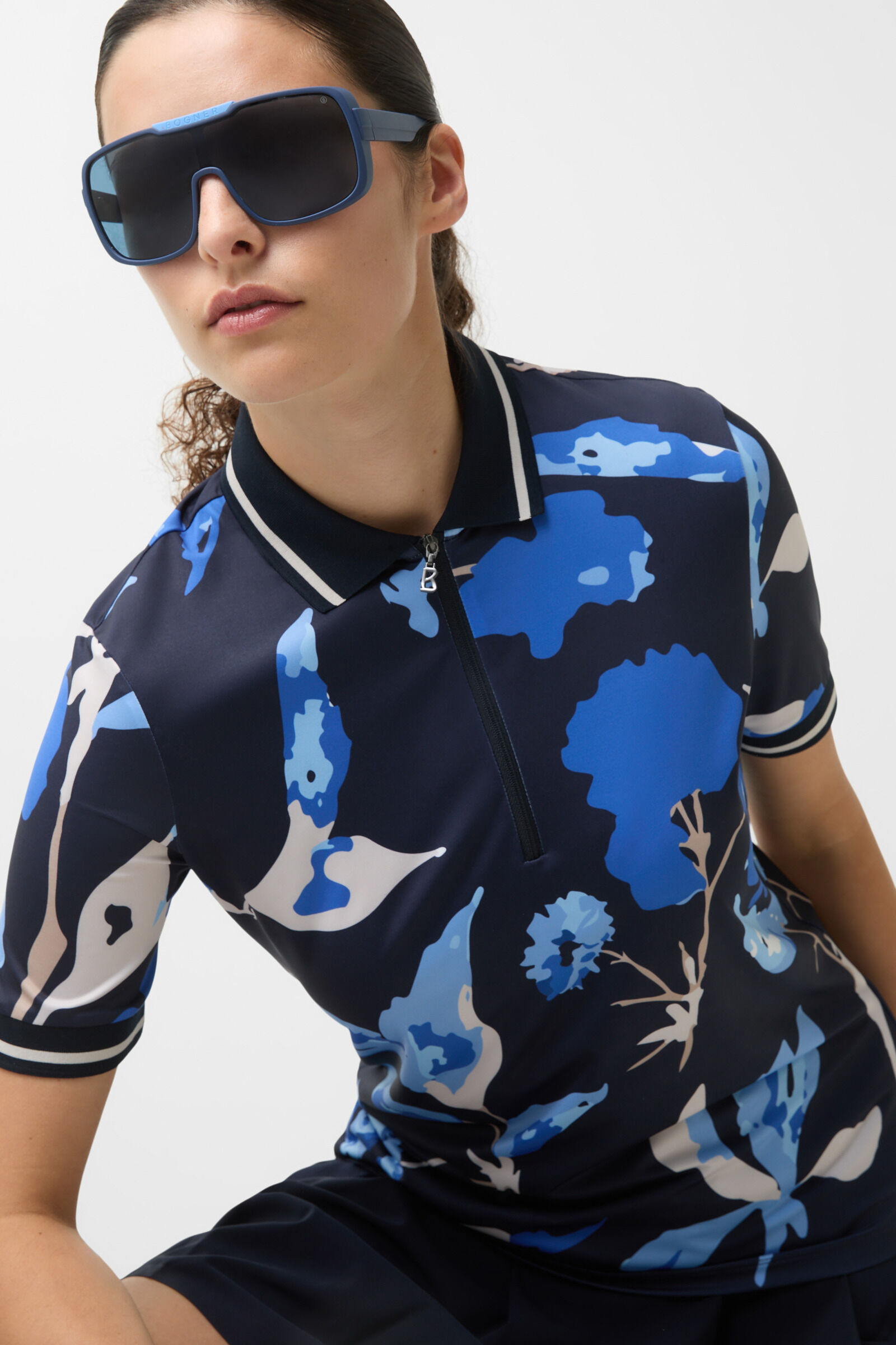 Calista functional short-sleeved top in Navy blue/light blue - 4