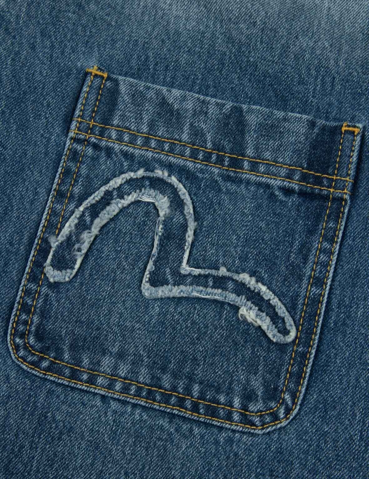 SEAGULL AND LOGO APPLIQUÉ EMBROIDERY BOXY DENIM SHORT-SLEEVES SHIRT - 10