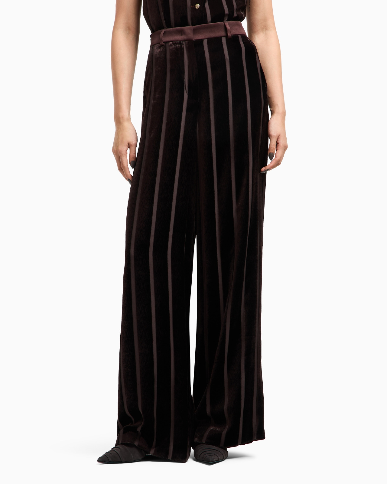 WIDE-LEG STRIPED VELVET TROUSERS - 4