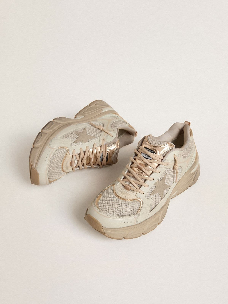 Golden Goose Men’s Lightstar in dove-gray leather and mesh with beige TPU star outlook