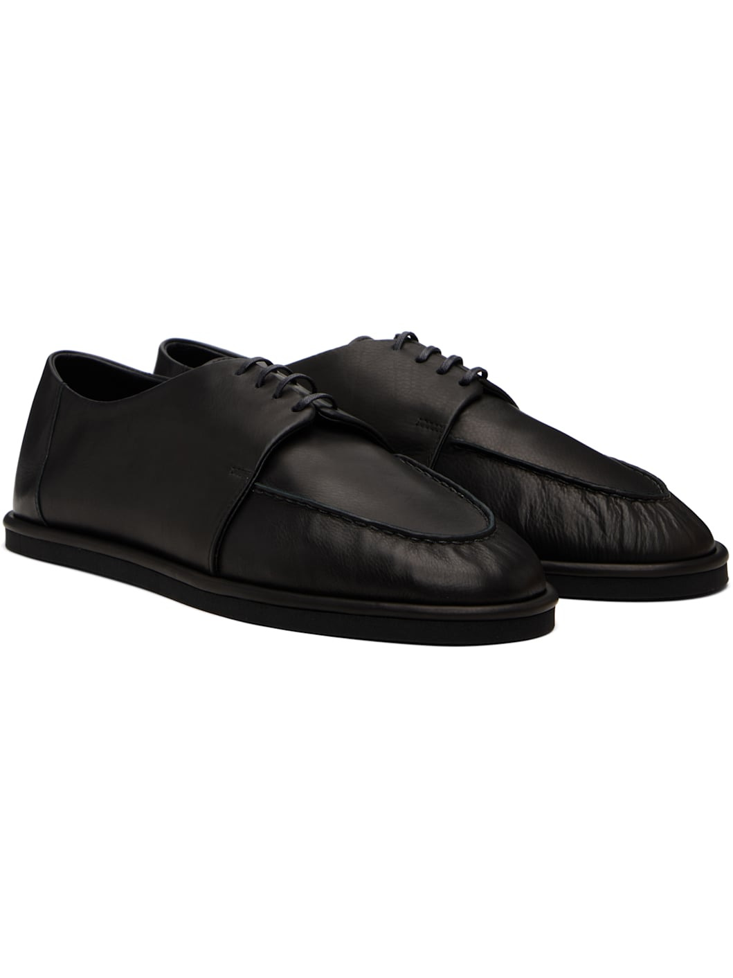 Black Leather Lace-Up Oxfords - 4