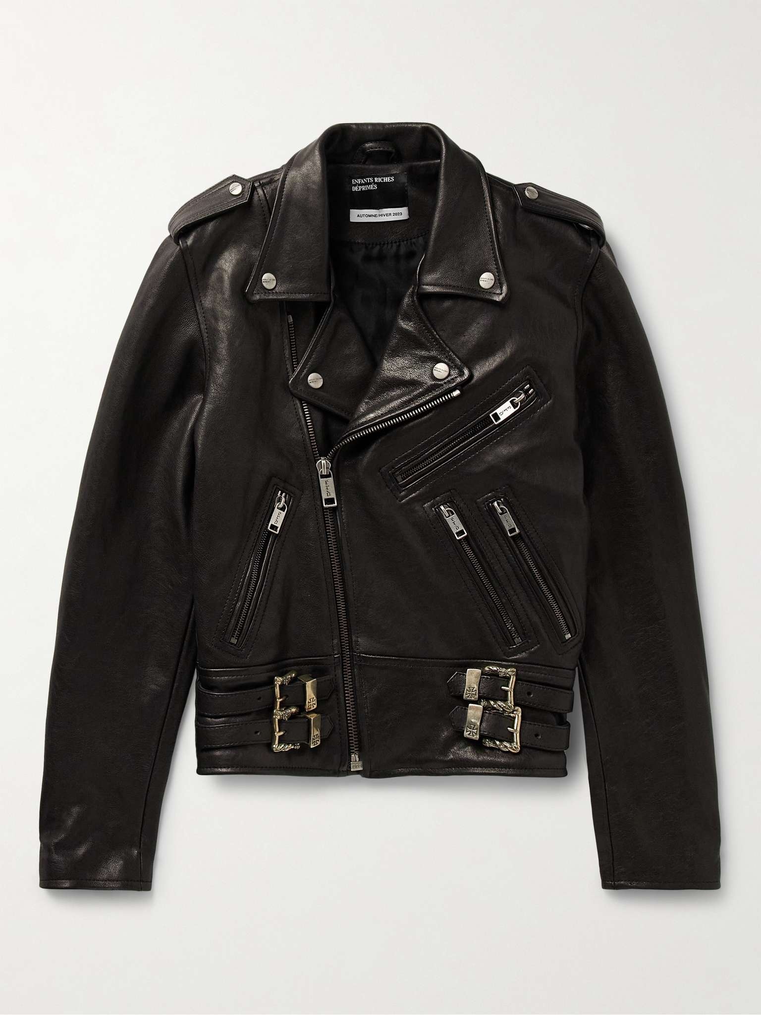 Slim-Fit Embellished Leather Jacket - 1