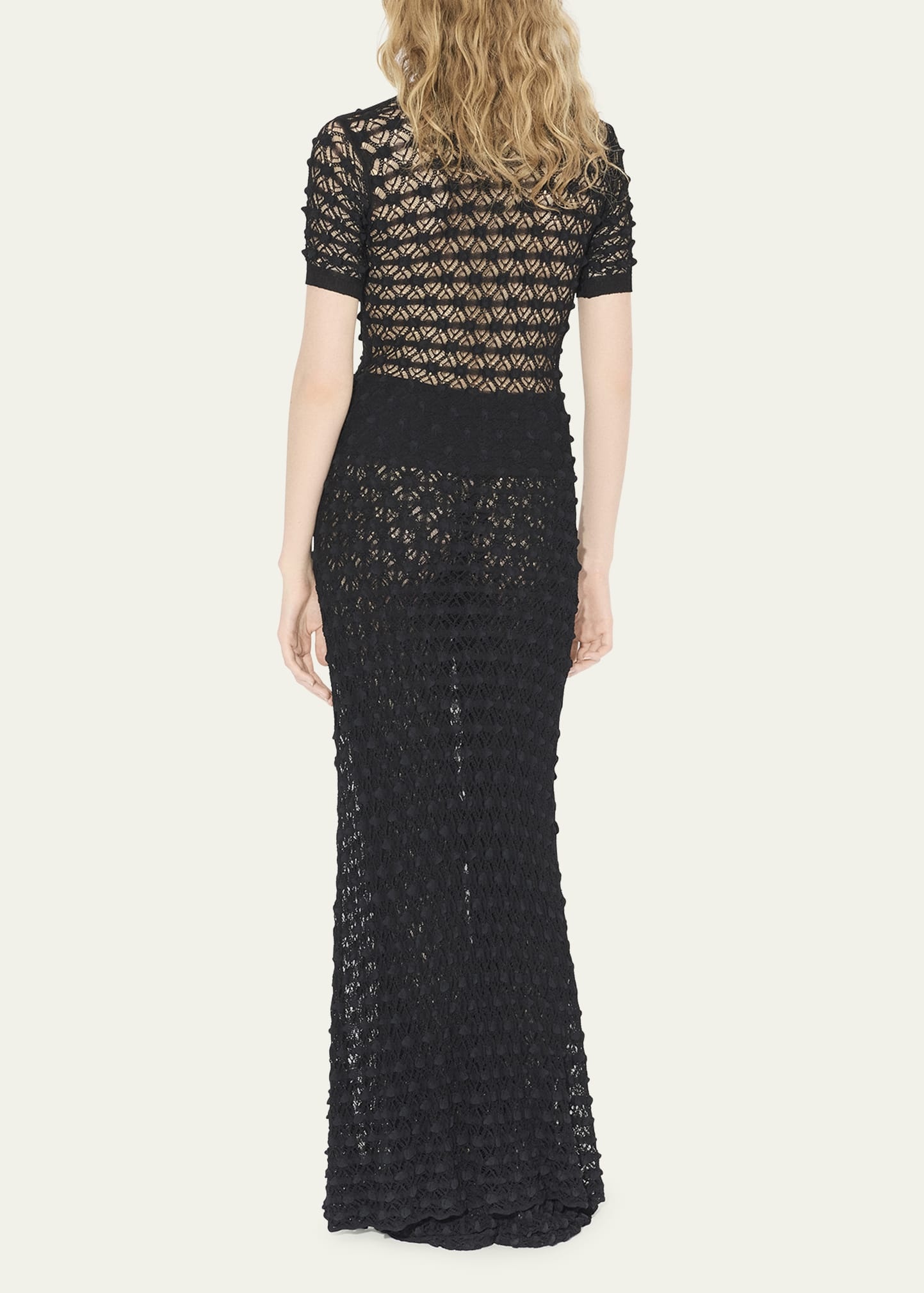 Mock-Neck Short-Sleeve Sheer Lace Gown - 3