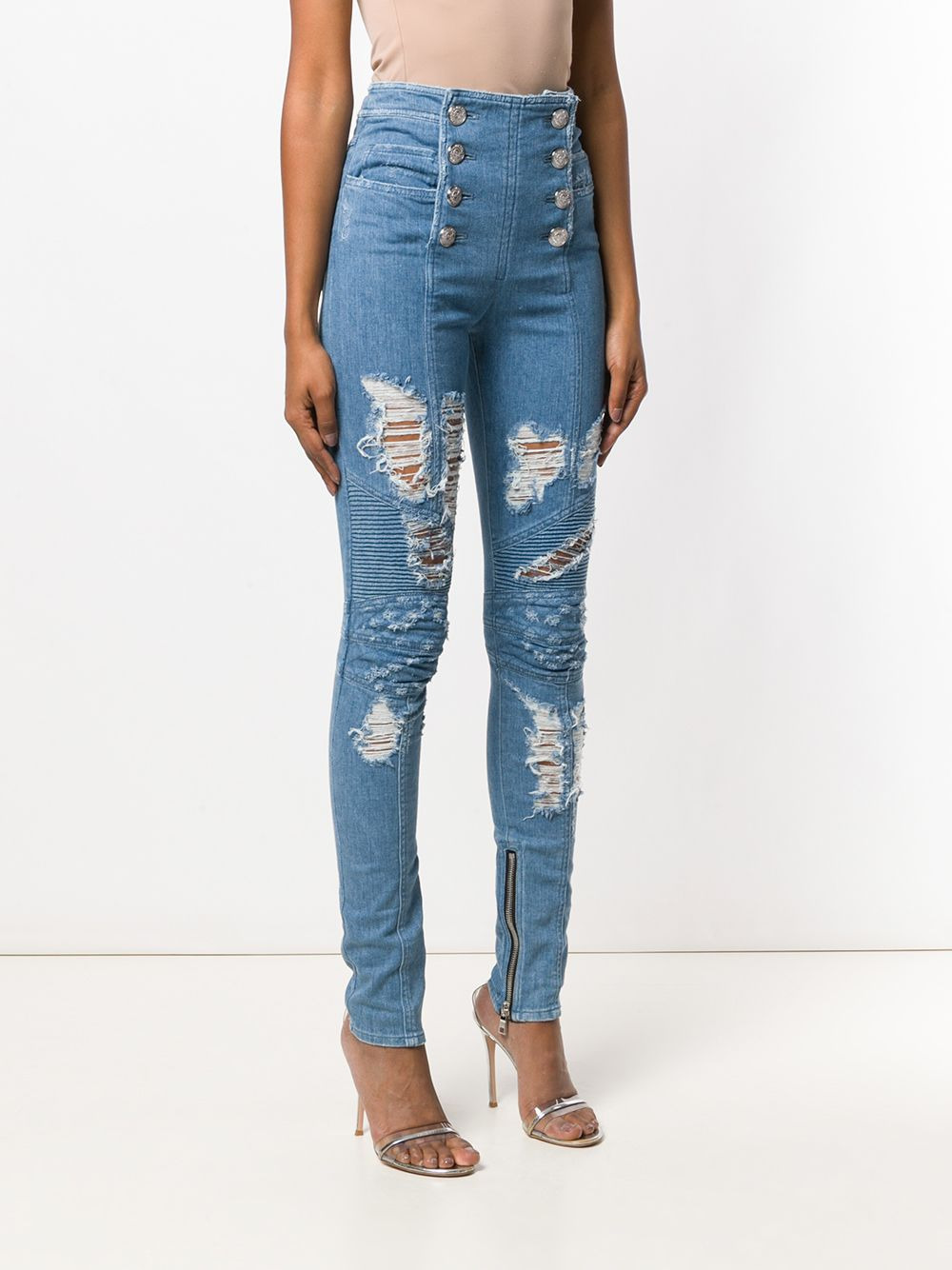 button-front skinny jeans - 3