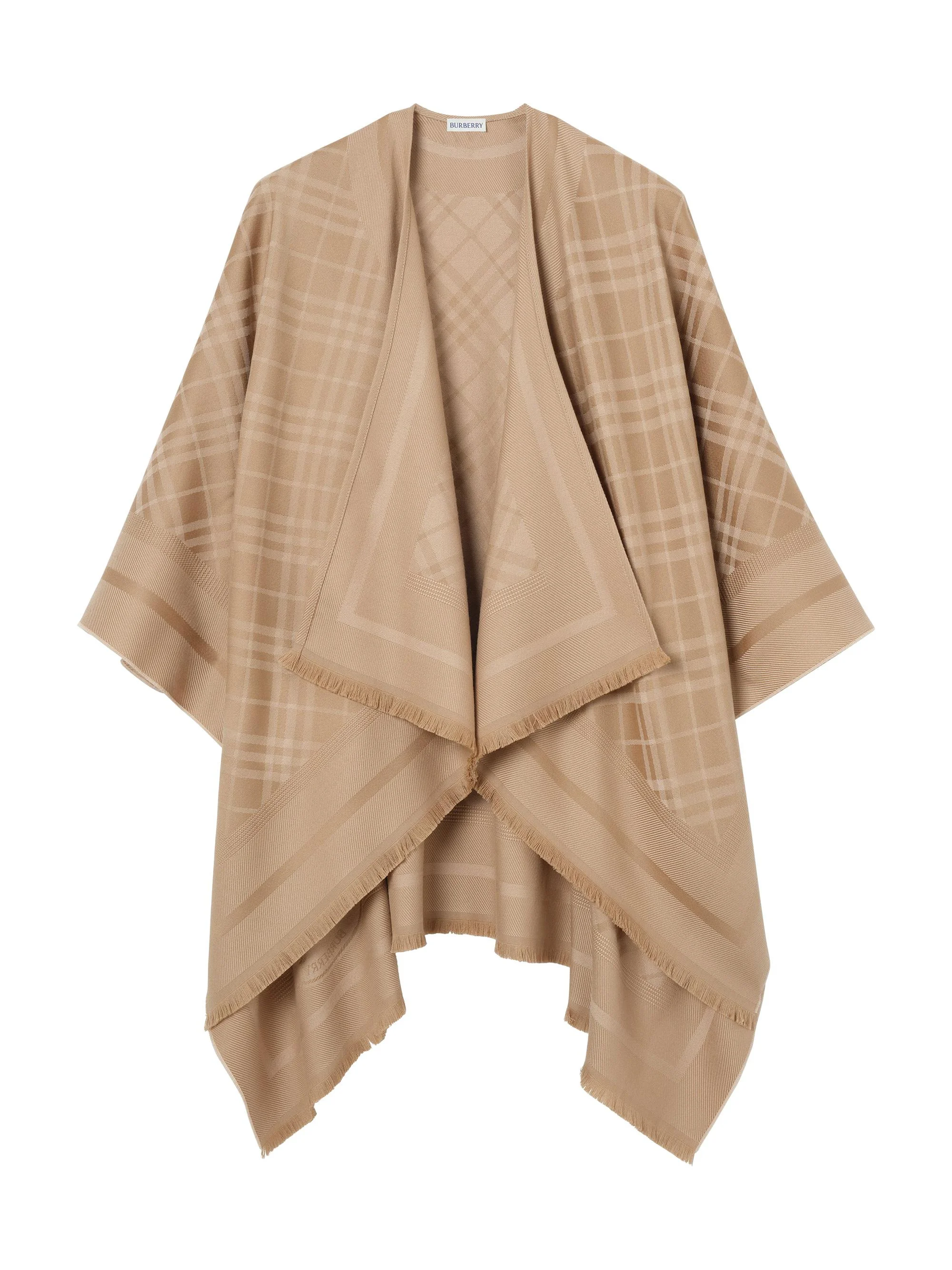 Women's Signature Check Wool-Cashmere Cape - Finch Beige - 1