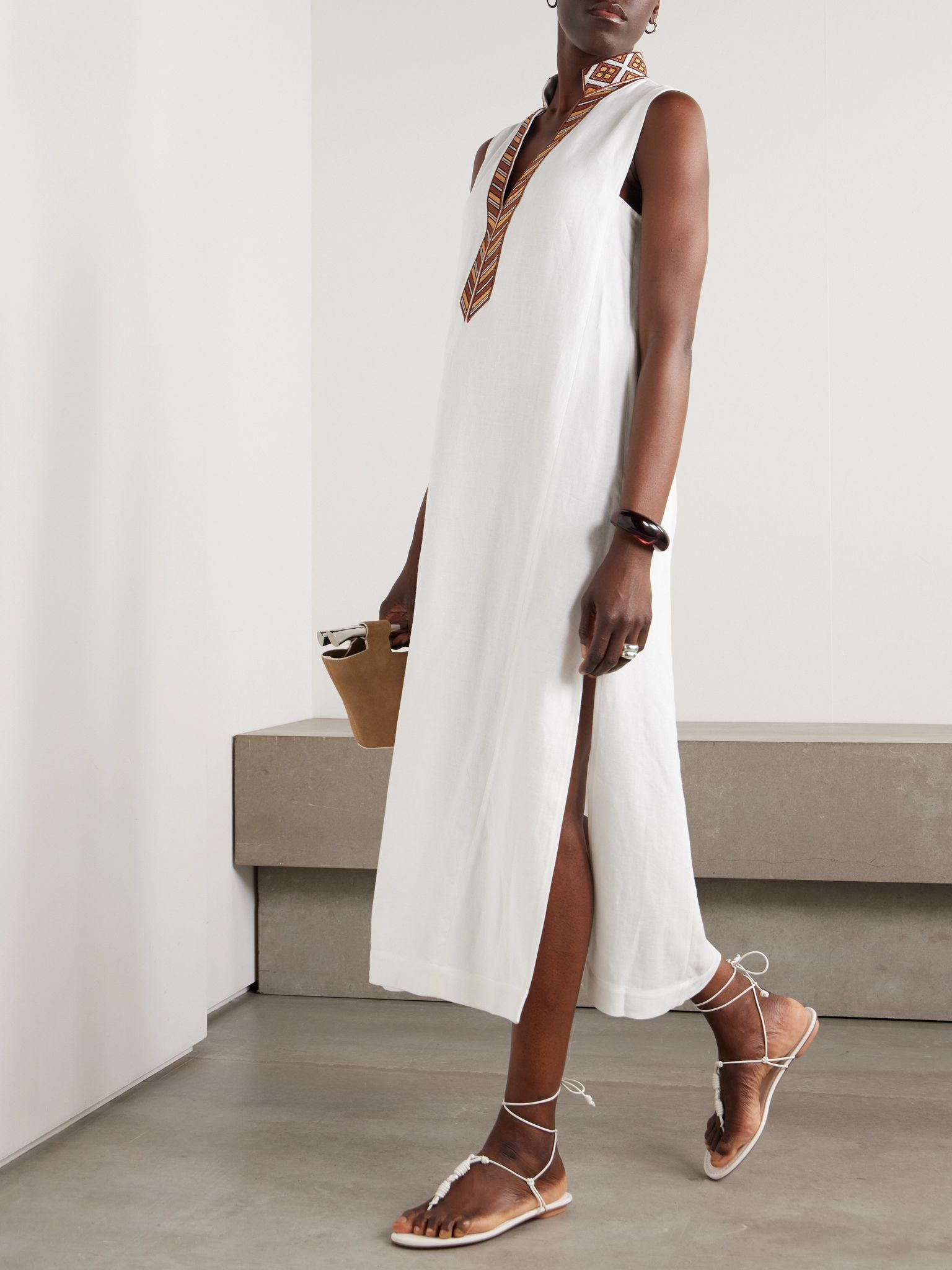 Abril embroidered linen midi dress White - 2