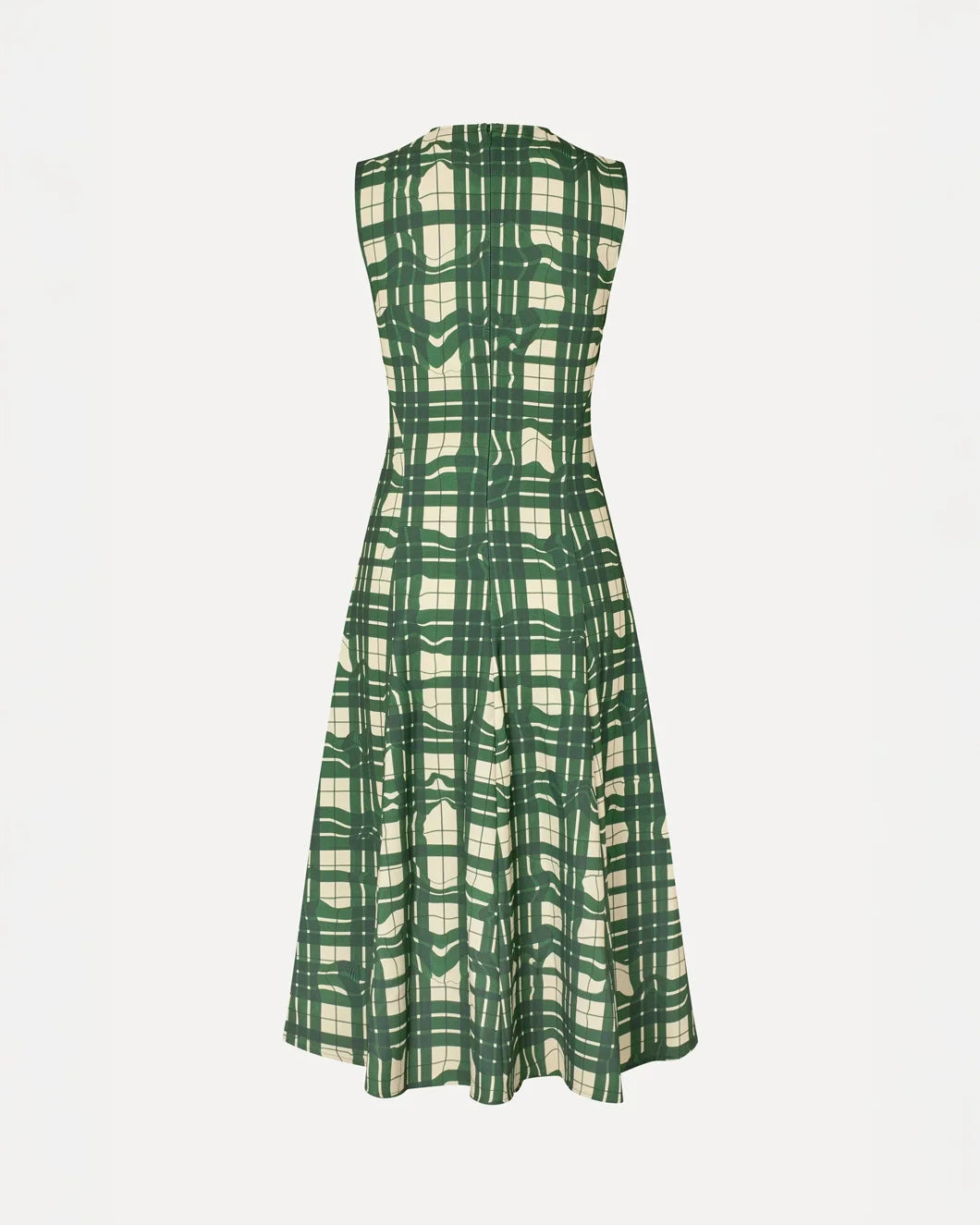 SLEEVELESS GATHERED MIDI DRESS - CHECKERED WAVE - 4