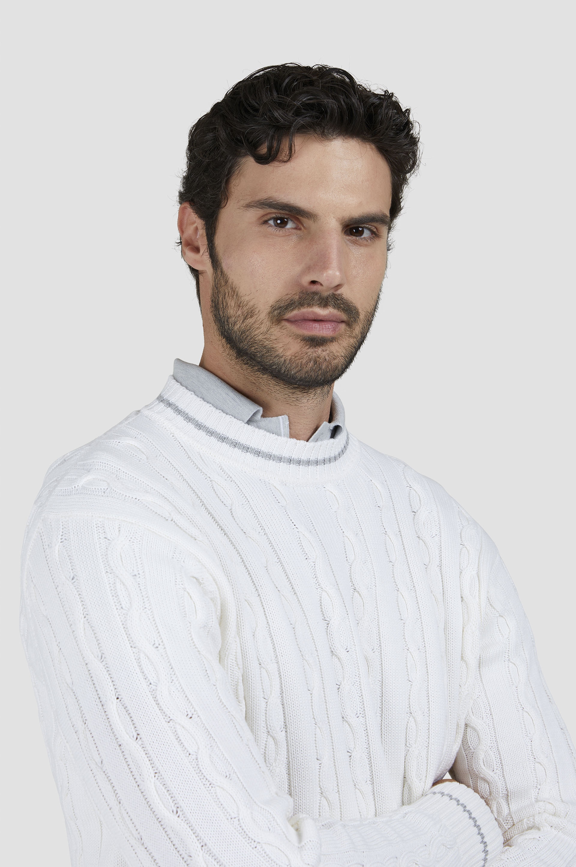 CREW NECK SWEATER IN COTTON AND CASHMERE WITH INLAYS - 4