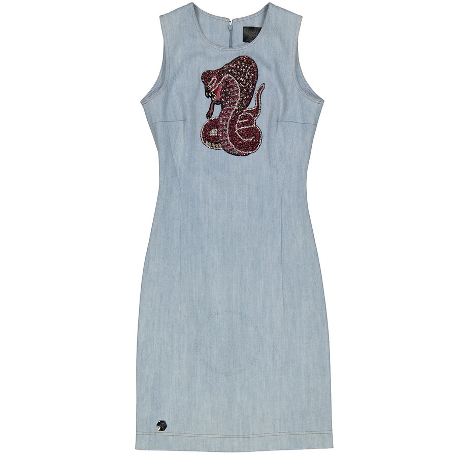 Philipp Plein Ladies Crystal Details Denim Bodycon Dress - 2