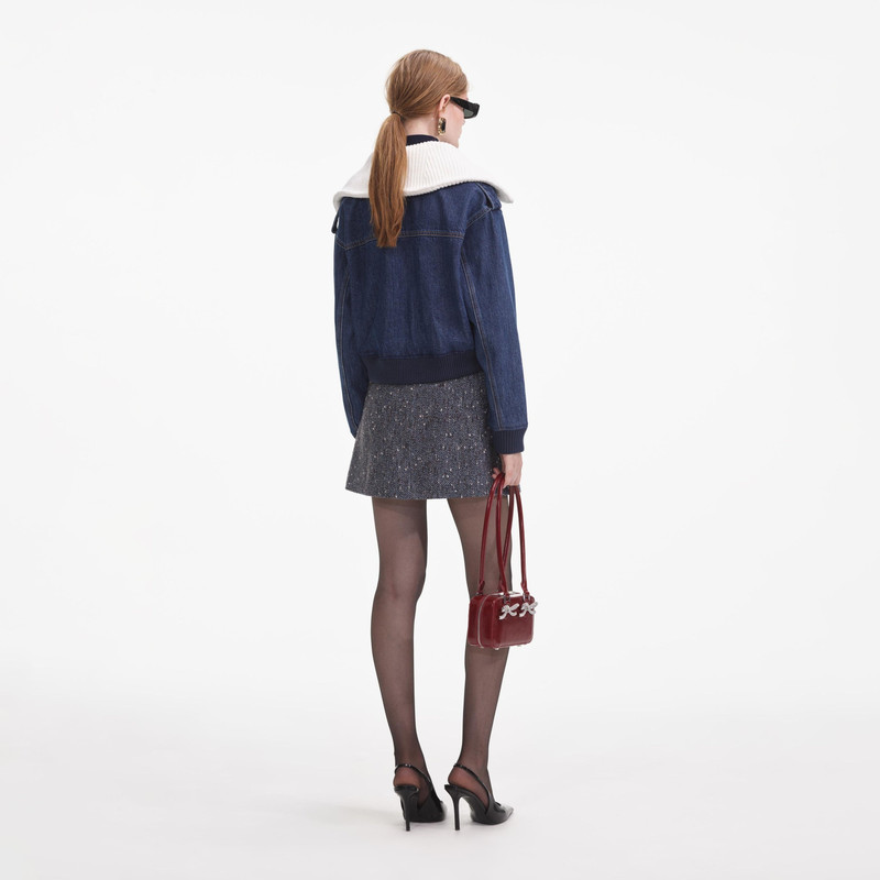 self-portrait Denim Knit Collar Jacket outlook